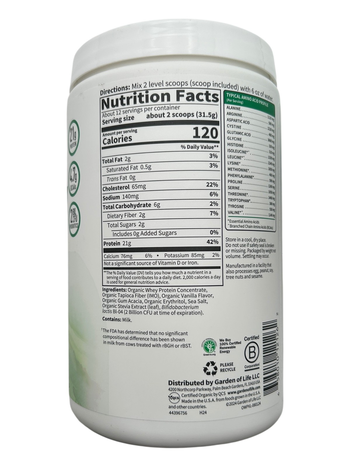 Garden of Life Whey Protein Vanilla 2 Pack (EXP 8/2026)