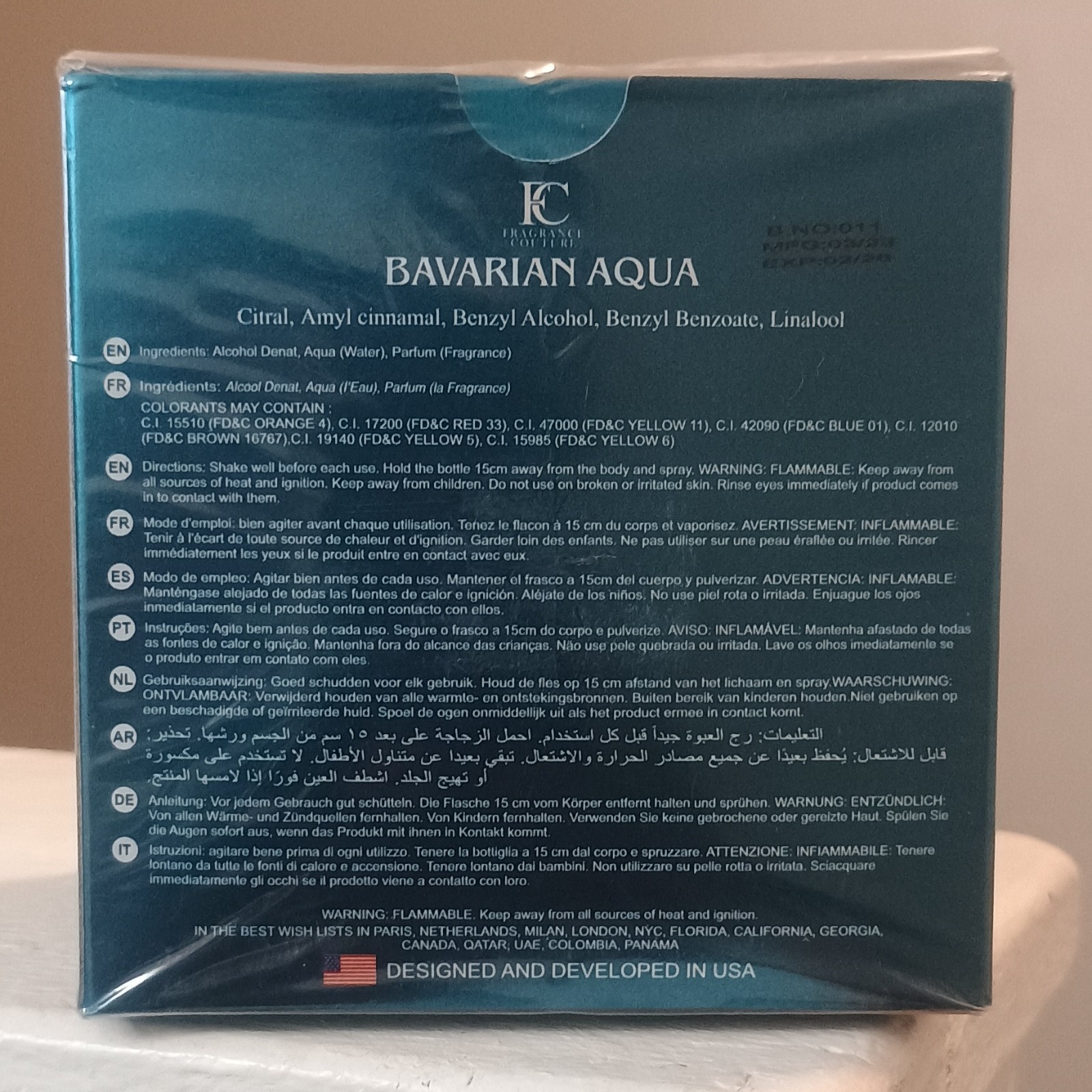 Bavarian Aqua Men Eau de Parfum Spray 3.4 fl oz Regular Size