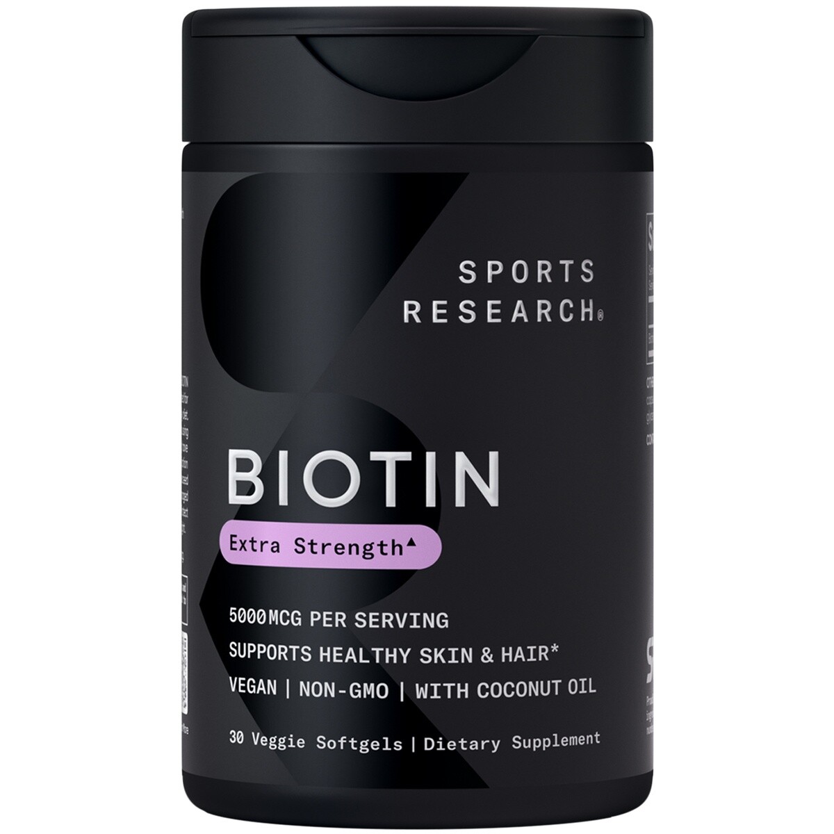 Vegan Biotin 5000mcg w/ Coconut Oil Extra Strength Biotin 30 Veggie Softgels