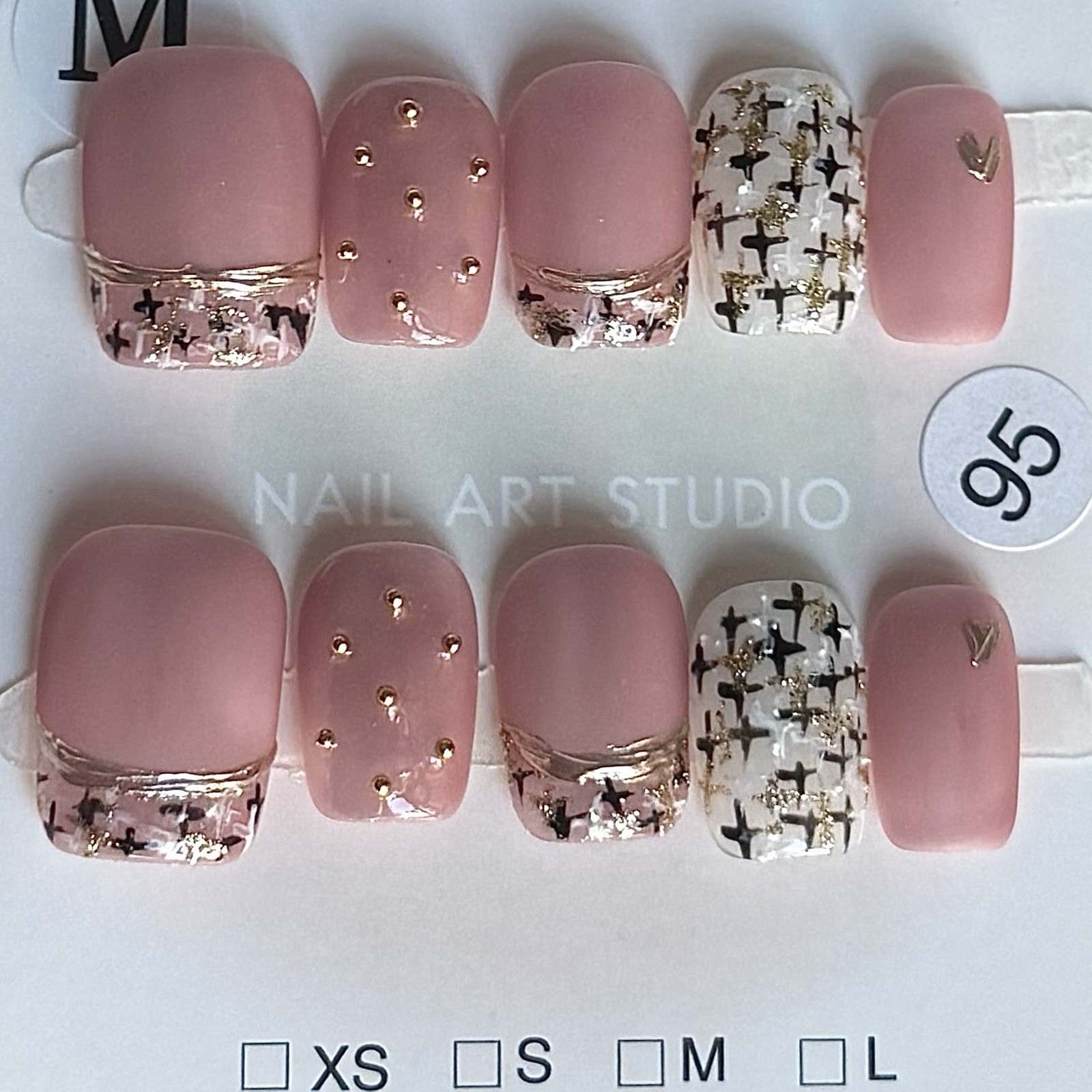 Handmade Pink Press-On Nails Short Square Size M Reusable Fake Nail