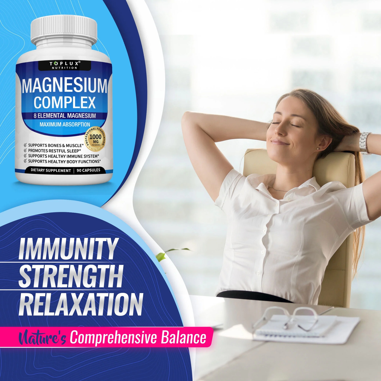 Magnesium Complex 8 Elemental Magnesium Supplement 1000Mg Glycinate, Citrate, Ma