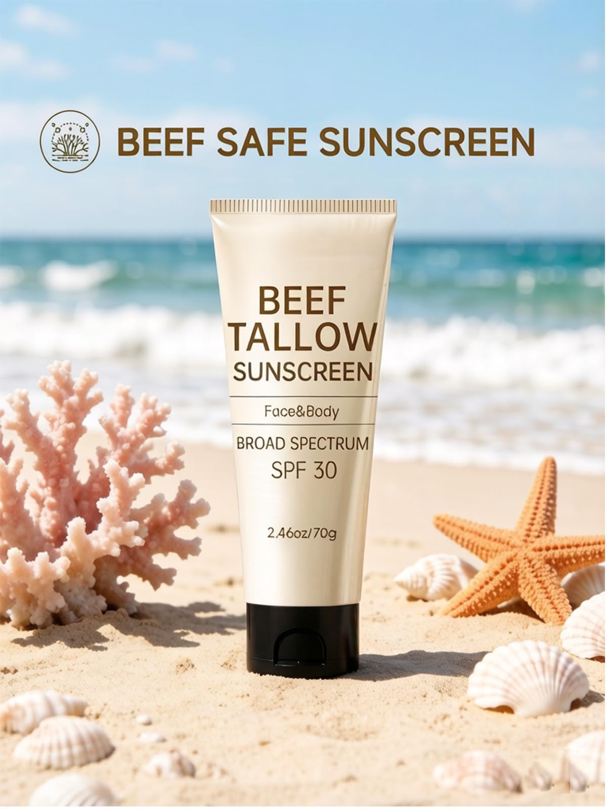 Tallow Sunscreen, Sunscreen for Face, SPF30 Natural 2.46 Ounce (Pack of 1)