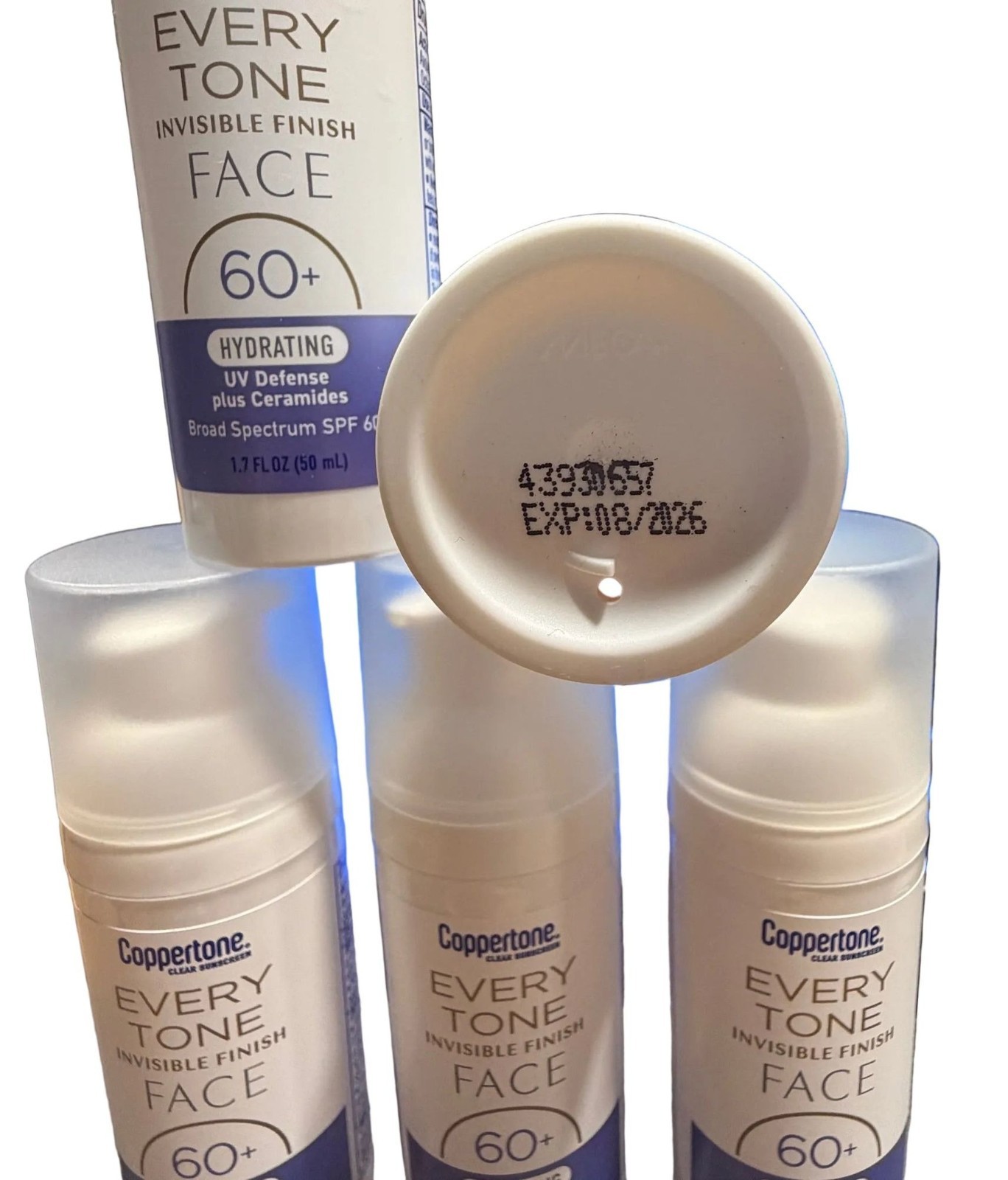 5 pack Coppertone Every Tone Invisible Finish FACE SPF 60+ Moisturizer 8/2026
