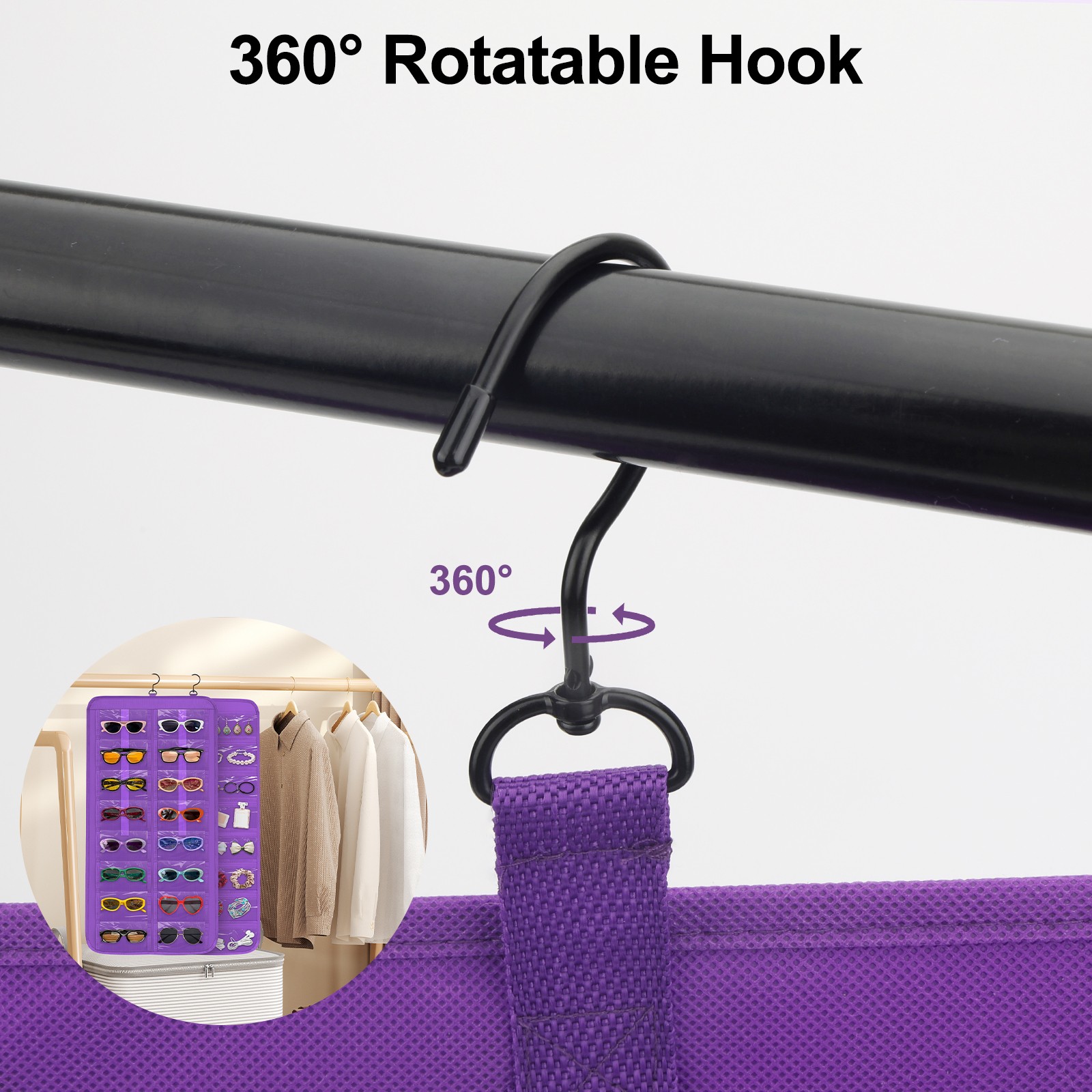 Hanging Sunglasses Organizer 32 Pockets Double Sided Wall Mount Dust Proof Case