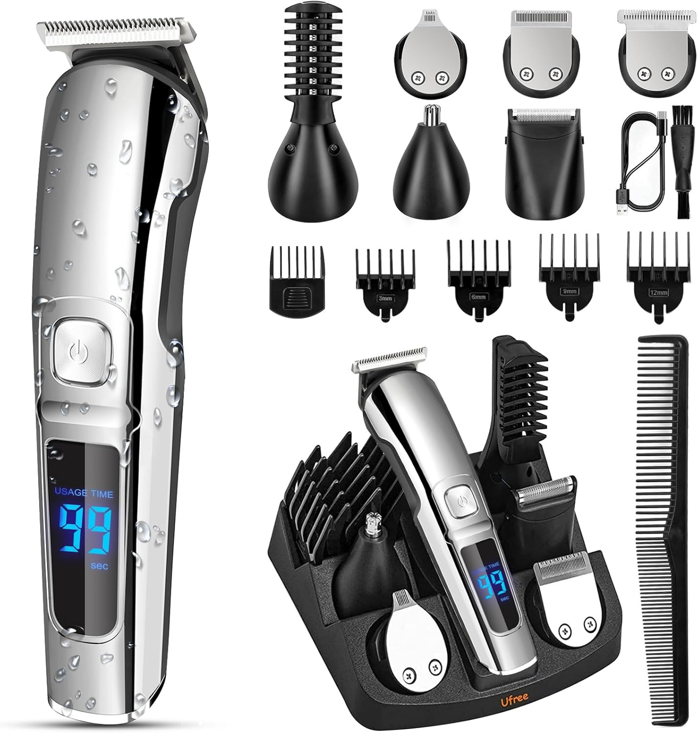 Ufree Beard Trimmer for Men, Waterproof Electric Razor for Nose, Body, Face & Mu