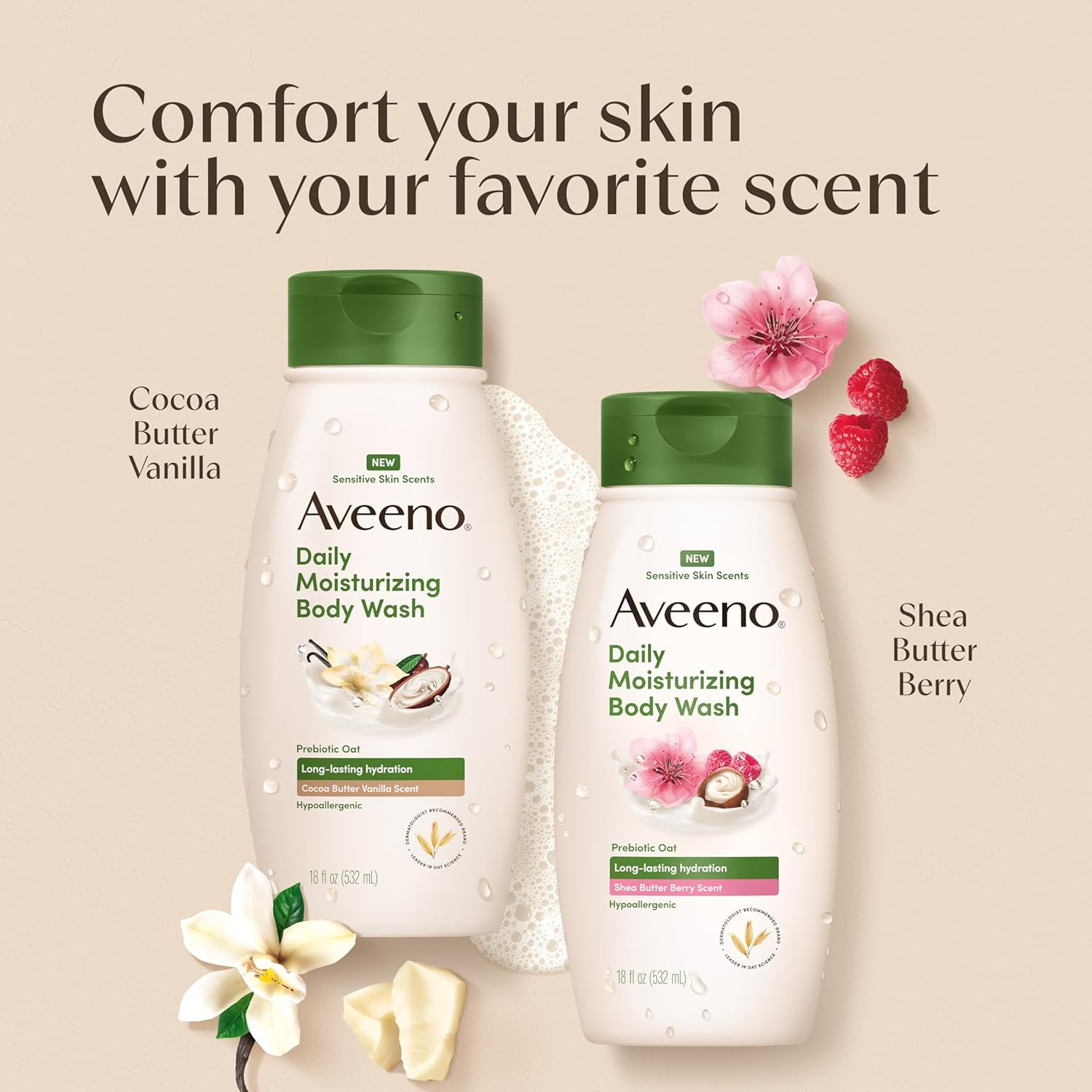 Aveeno Daily Moisturizing Body Wash with a Shea Butter Berry Scent & Soothing Pr