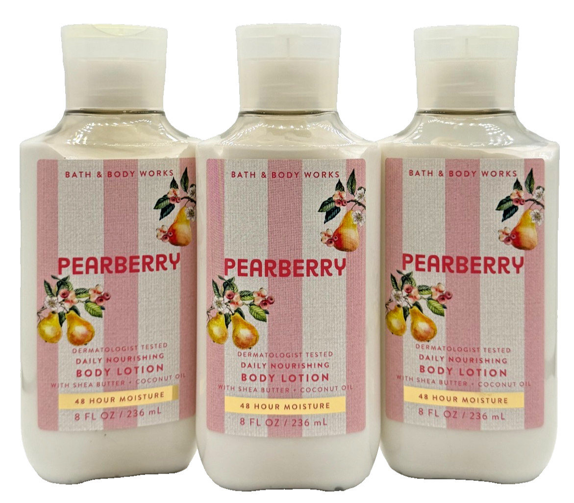 NEW Bath & Body Works Lot of 3 Bottles Pearberry Daily Body Lotion Cream 8 oz