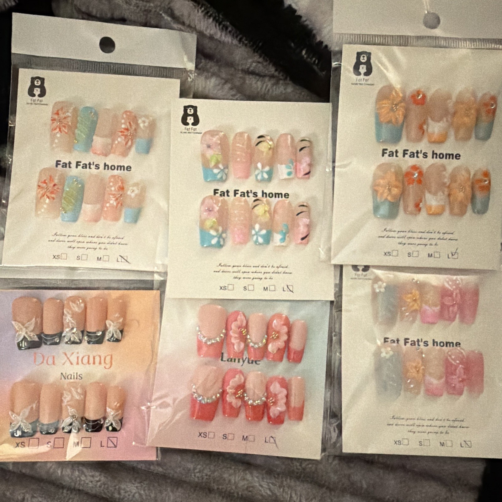 Fat Fat’s home +, Press-On Nails Square 3D Floral Multicolor Long Pre-Designed