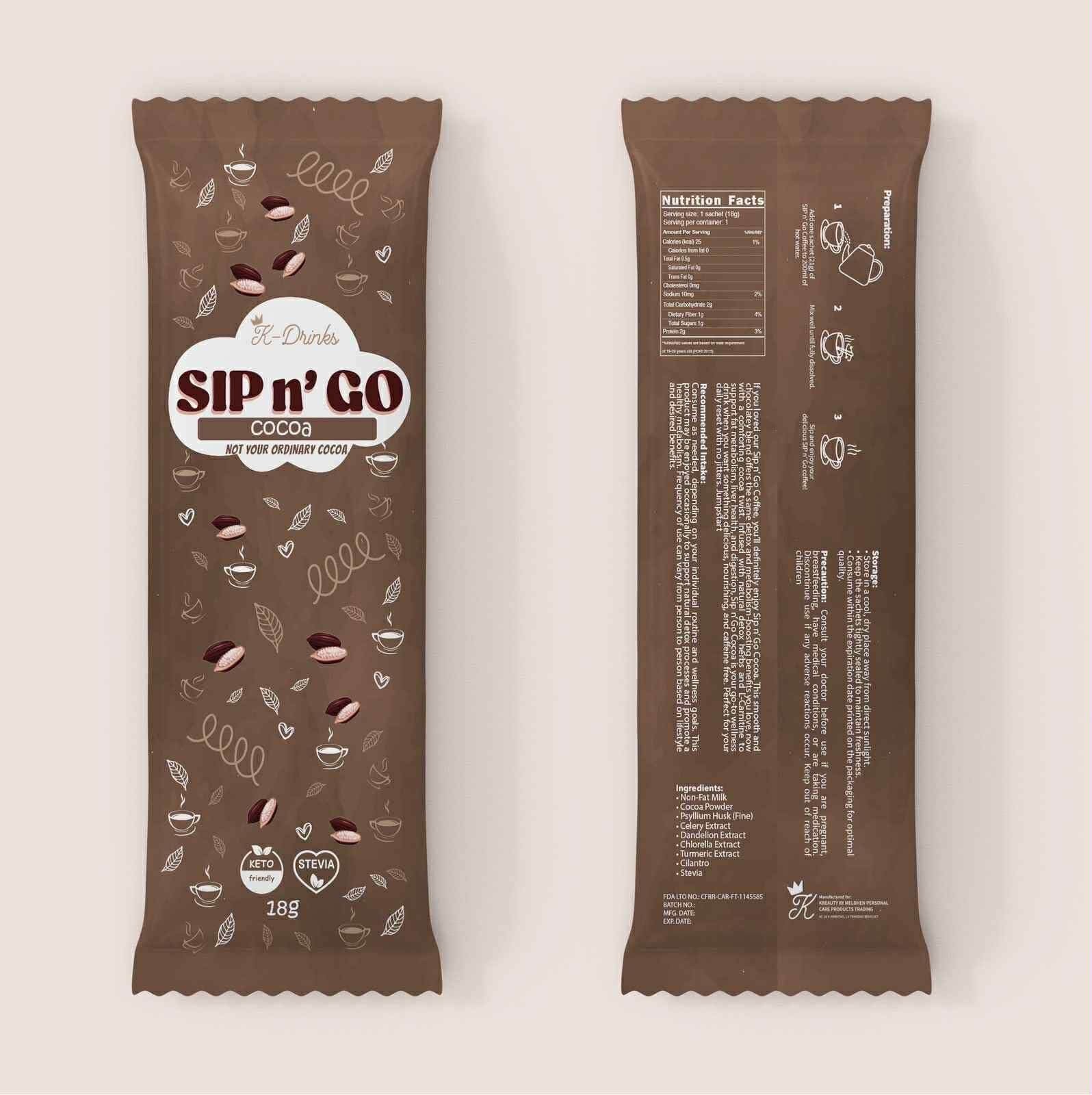 K-Drinks SIP N° GO Keto Cocoa Mix – Low Carb, Stevia Sweetened, 10 Sachets