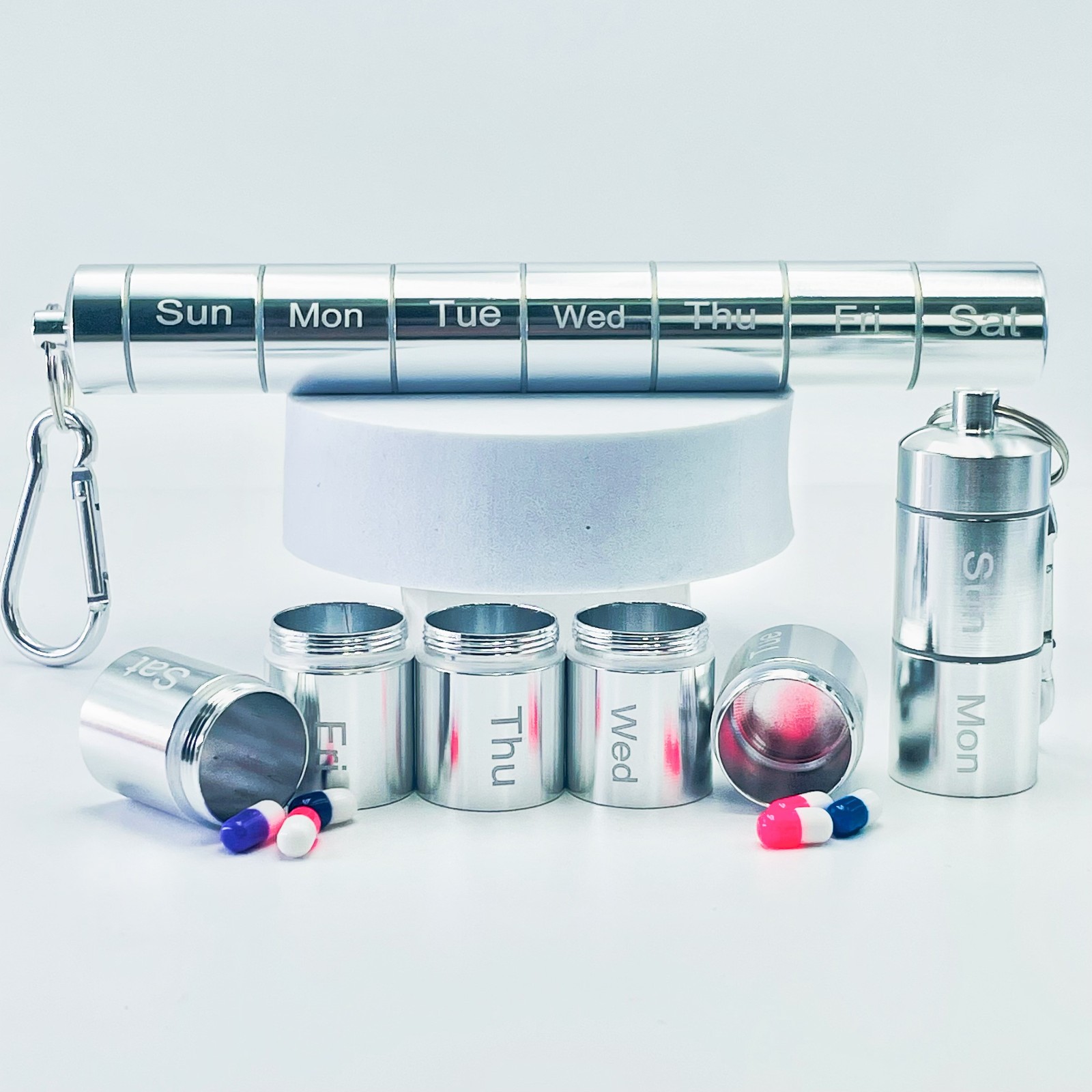 7 days Pill Box Metal Medicine Bottle Drug Holder Pill Container Case Keychain