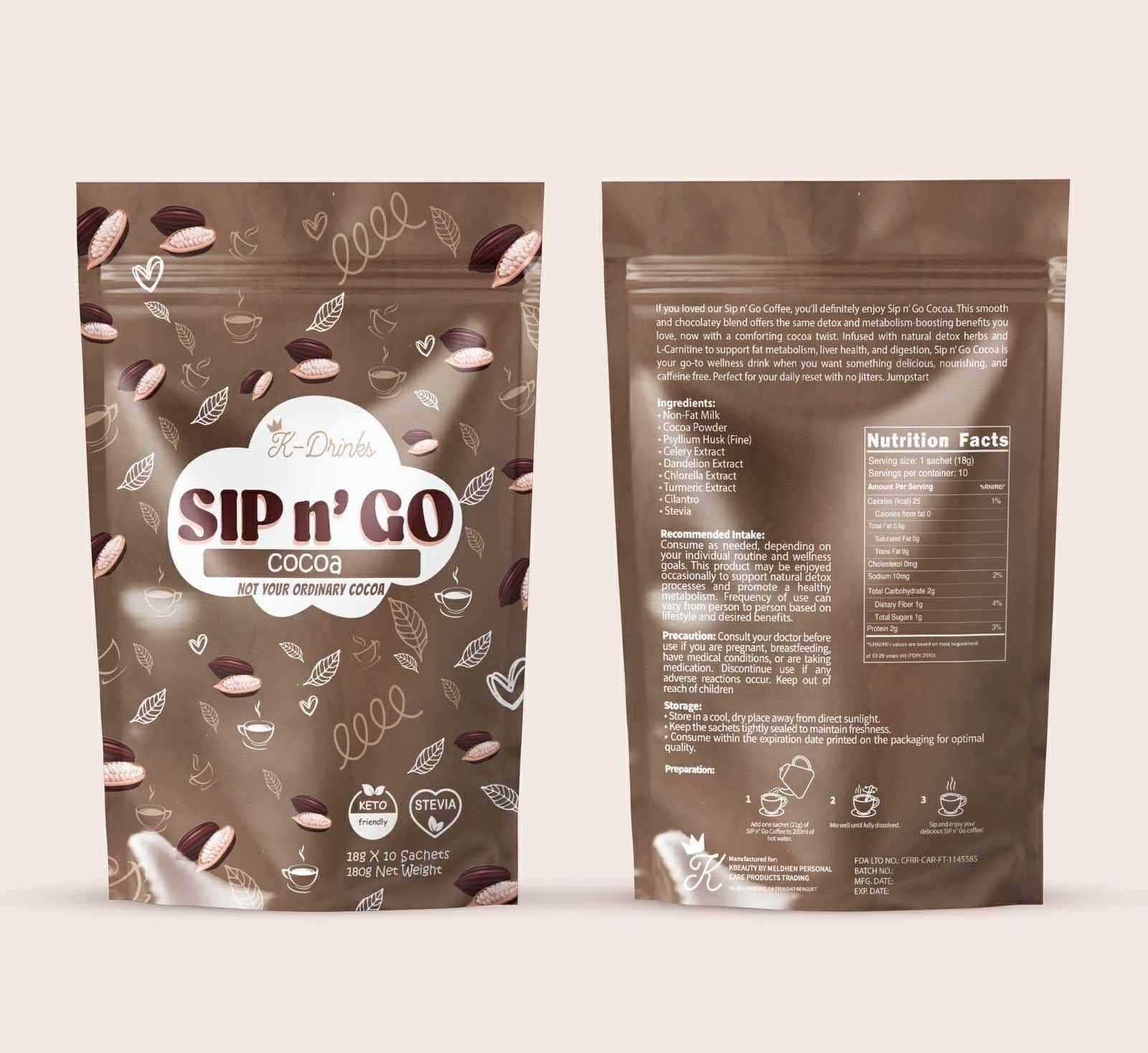 K-Drinks SIP N° GO Keto Cocoa Mix – Low Carb, Stevia Sweetened, 10 Sachets