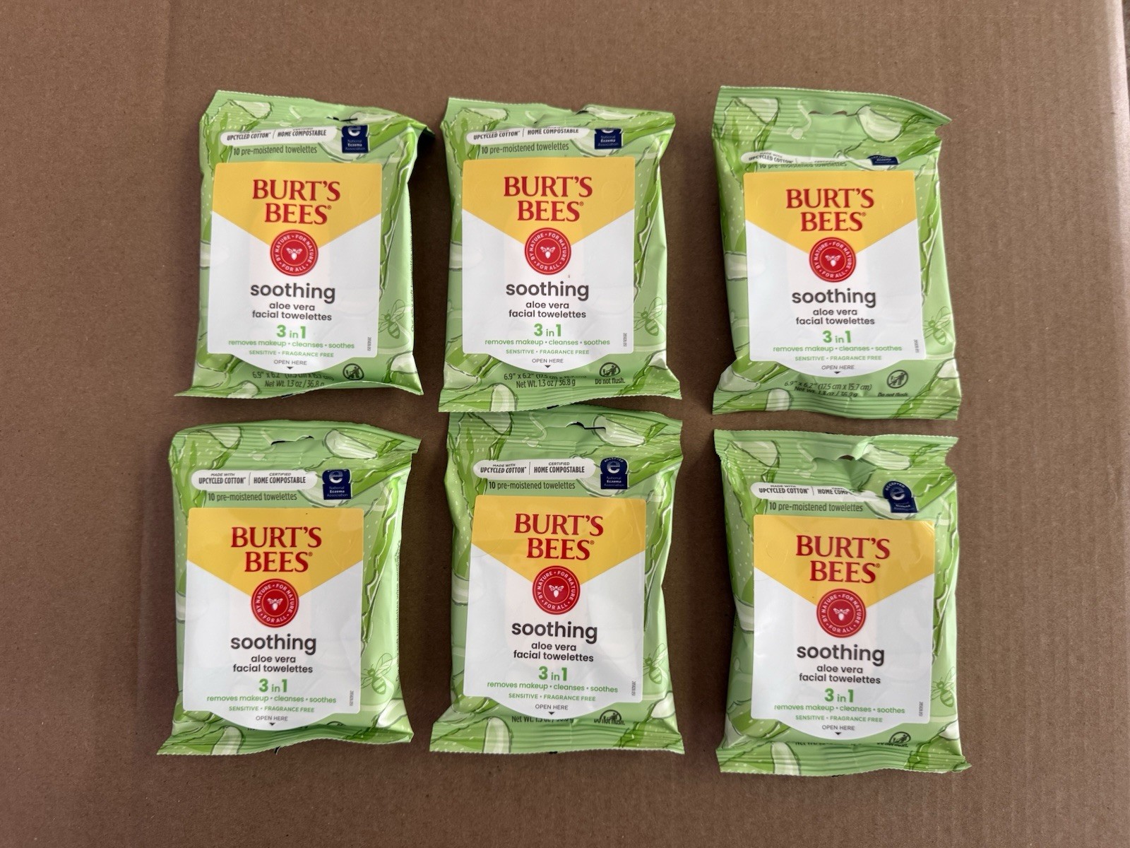 6x Burt’s Bees Soothing Aloe Vera Facial Towels Sensitive 10 Ea Pack – 60 Total