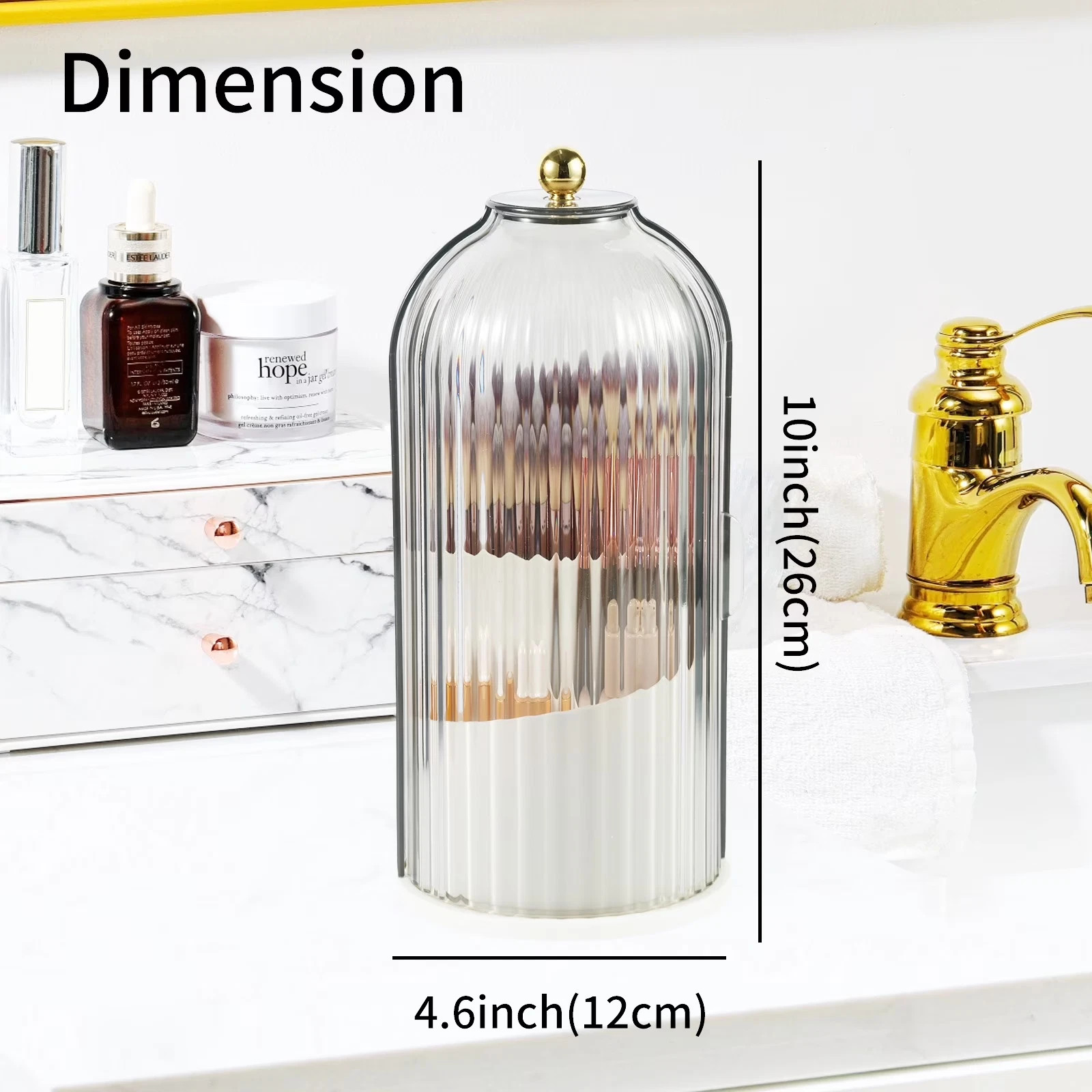 Makeup Brush Holder Organizer with Lid,360 Rotating Clear Dust Proof Makeup Brus