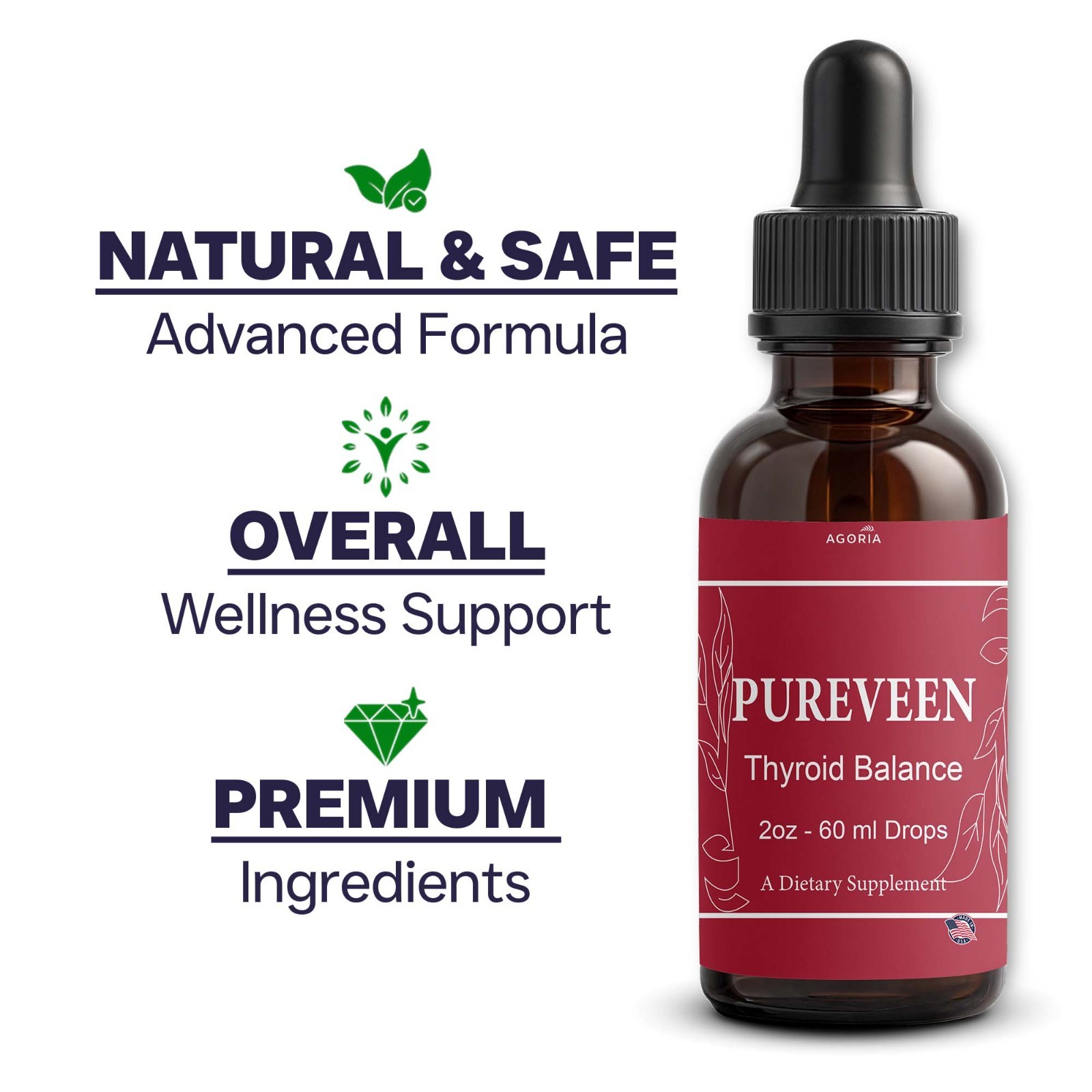 (3 Pack) Pureveen Thyroid Balance Drops, Pure Veen Advanced Formula