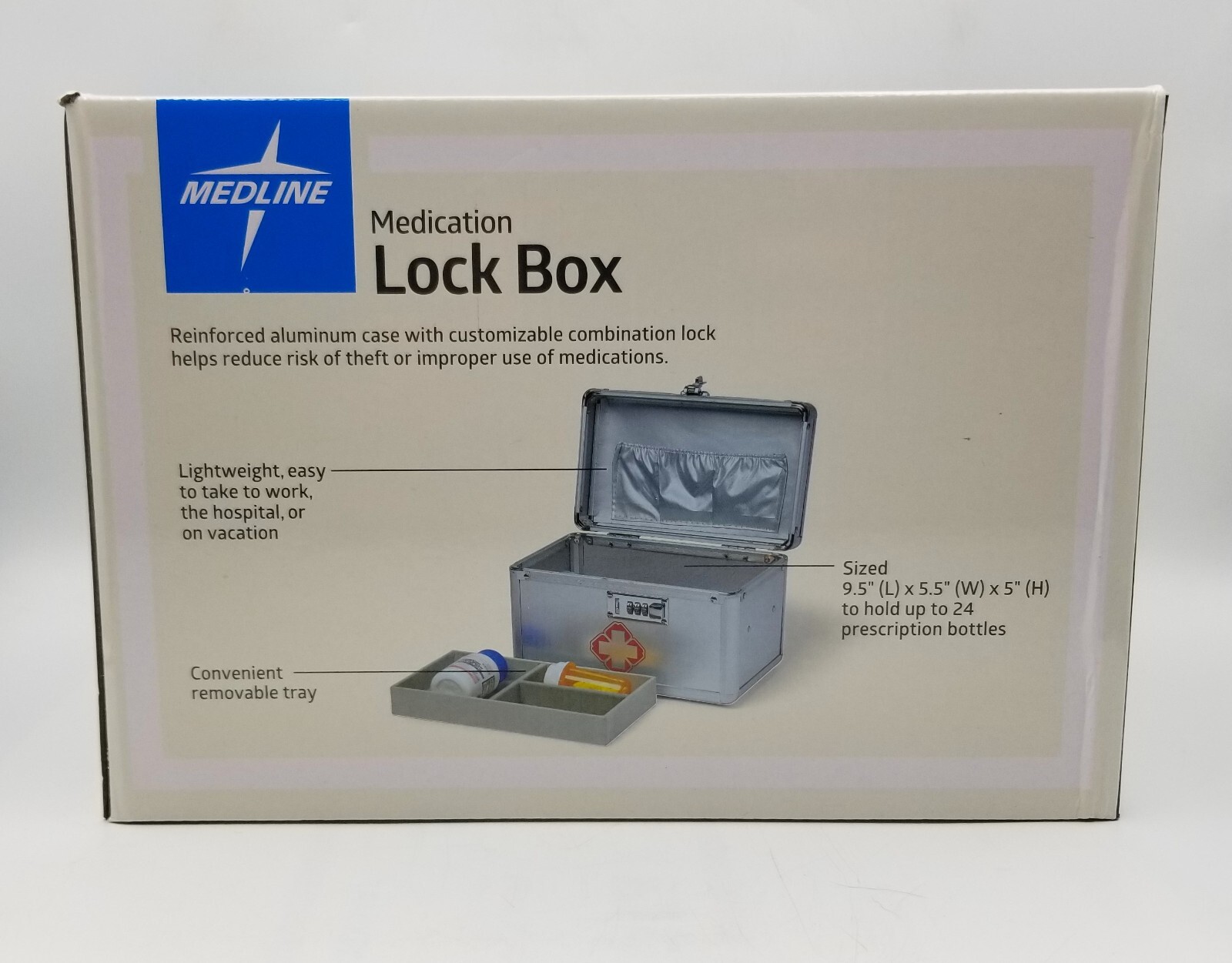Medline Medication Lock Box Programmable Combination & Removable Tray Holds 24