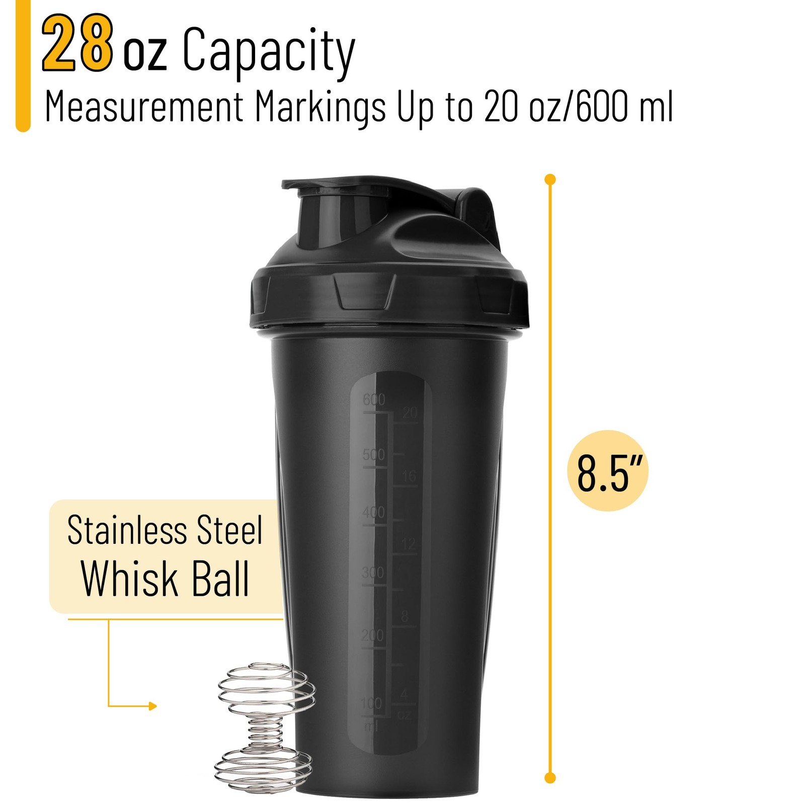 Mr. Pen- Shaker Bottles for Protein Mixes, 28 oz, Leak Proof 1 Pack, Black