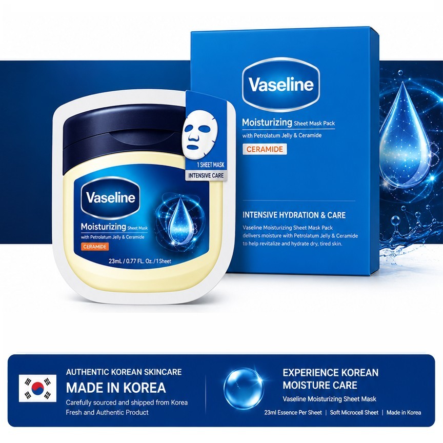 Vaseline Moisturizing Sheet Mask Ceramide Deep Hydration 10 Pack Korean Face Mas