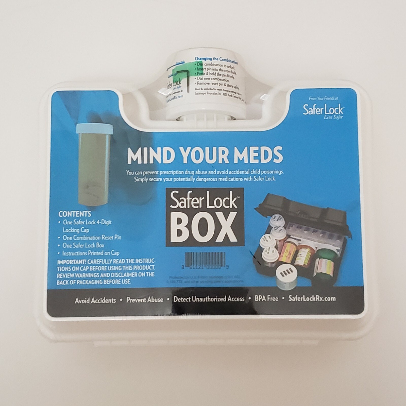 Safer Lock Box Keep Your Medicine Safe 4 Digit Combination Lock Cap *SEALED*