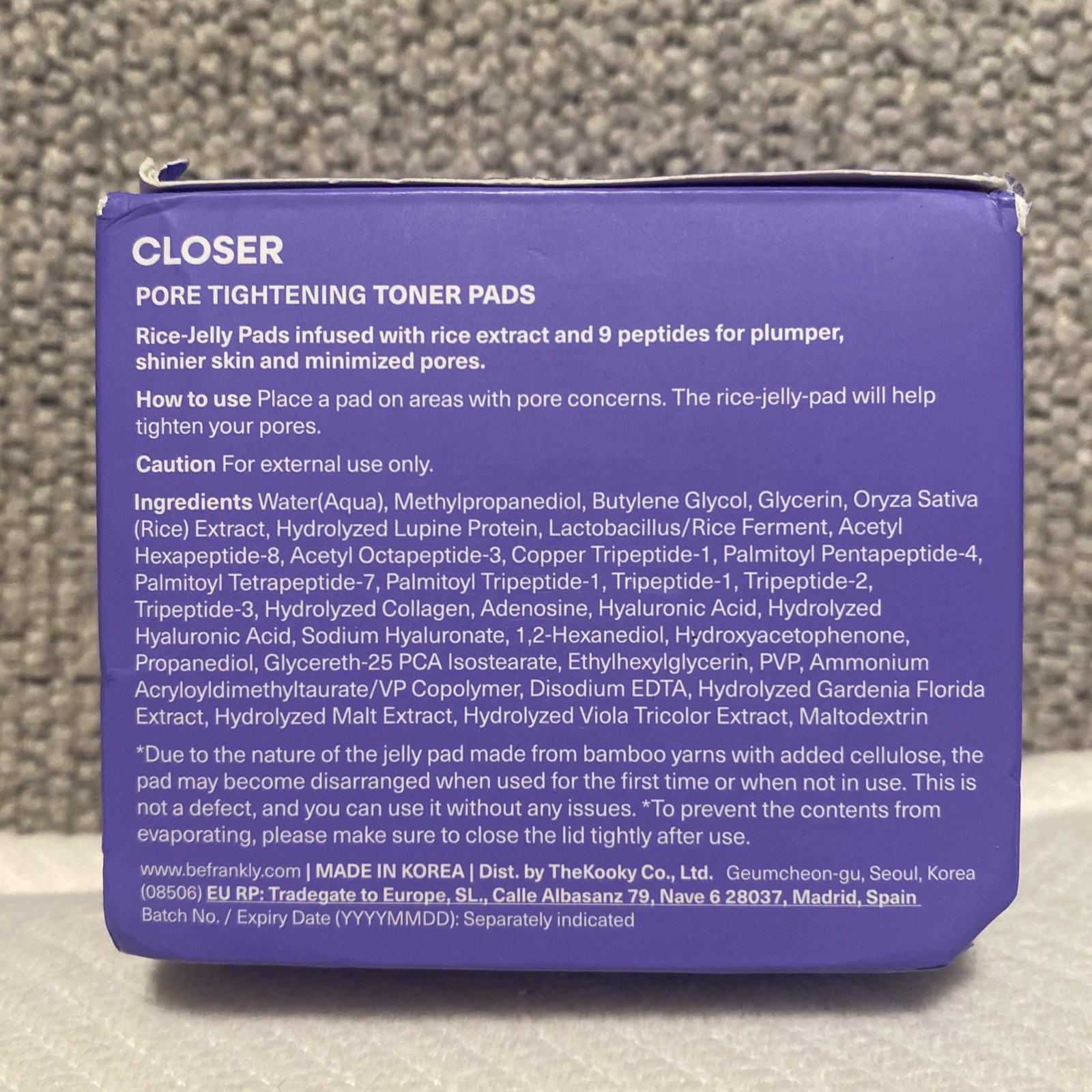 FRANKLY Closer Pore Tightening Toner Pads, 70 Pads, 3.6 fl oz (105 ml) NIB