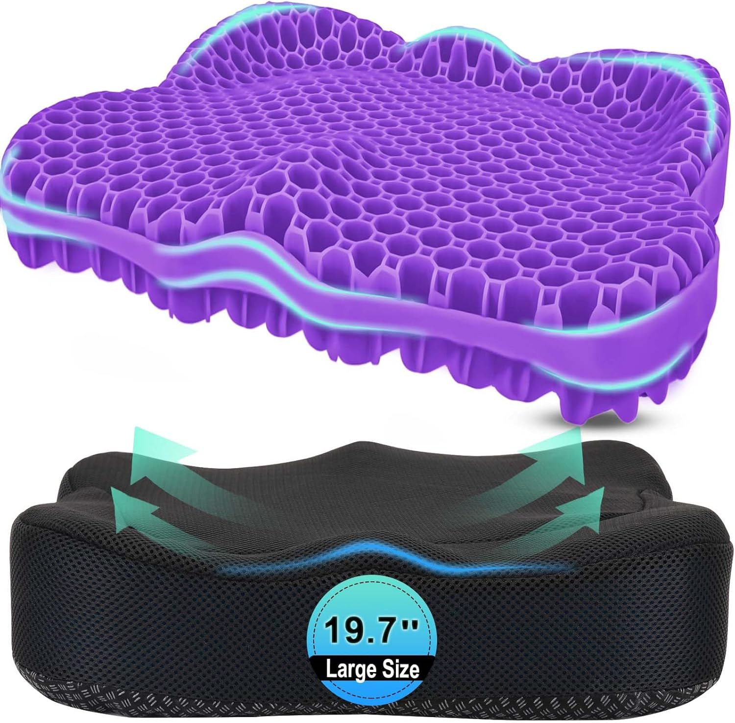 Thicken 19.7In Seat Cushion, Gel Seat Cushion for Long Sitting–Office Chair, Whe