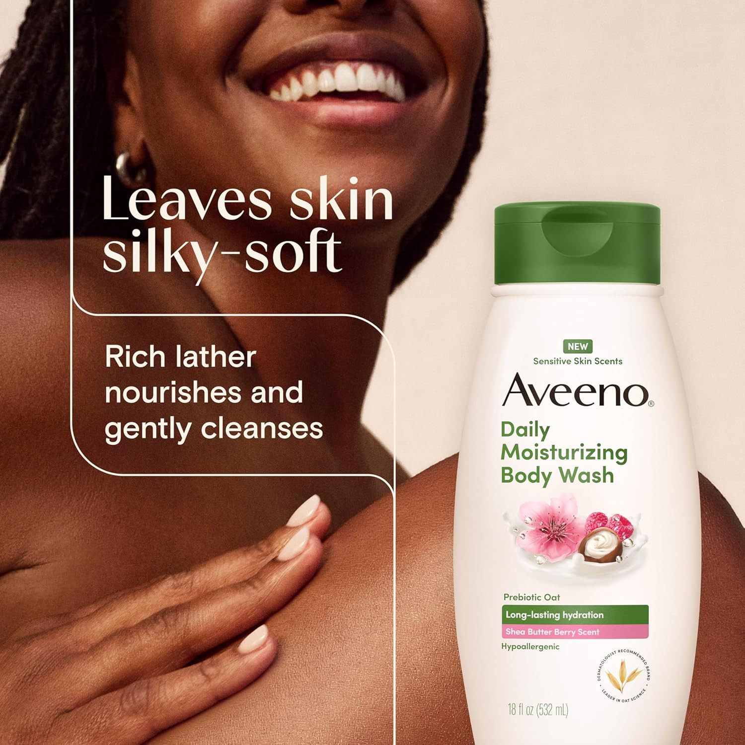 Aveeno Daily Moisturizing Body Wash with a Shea Butter Berry Scent & Soothing Pr