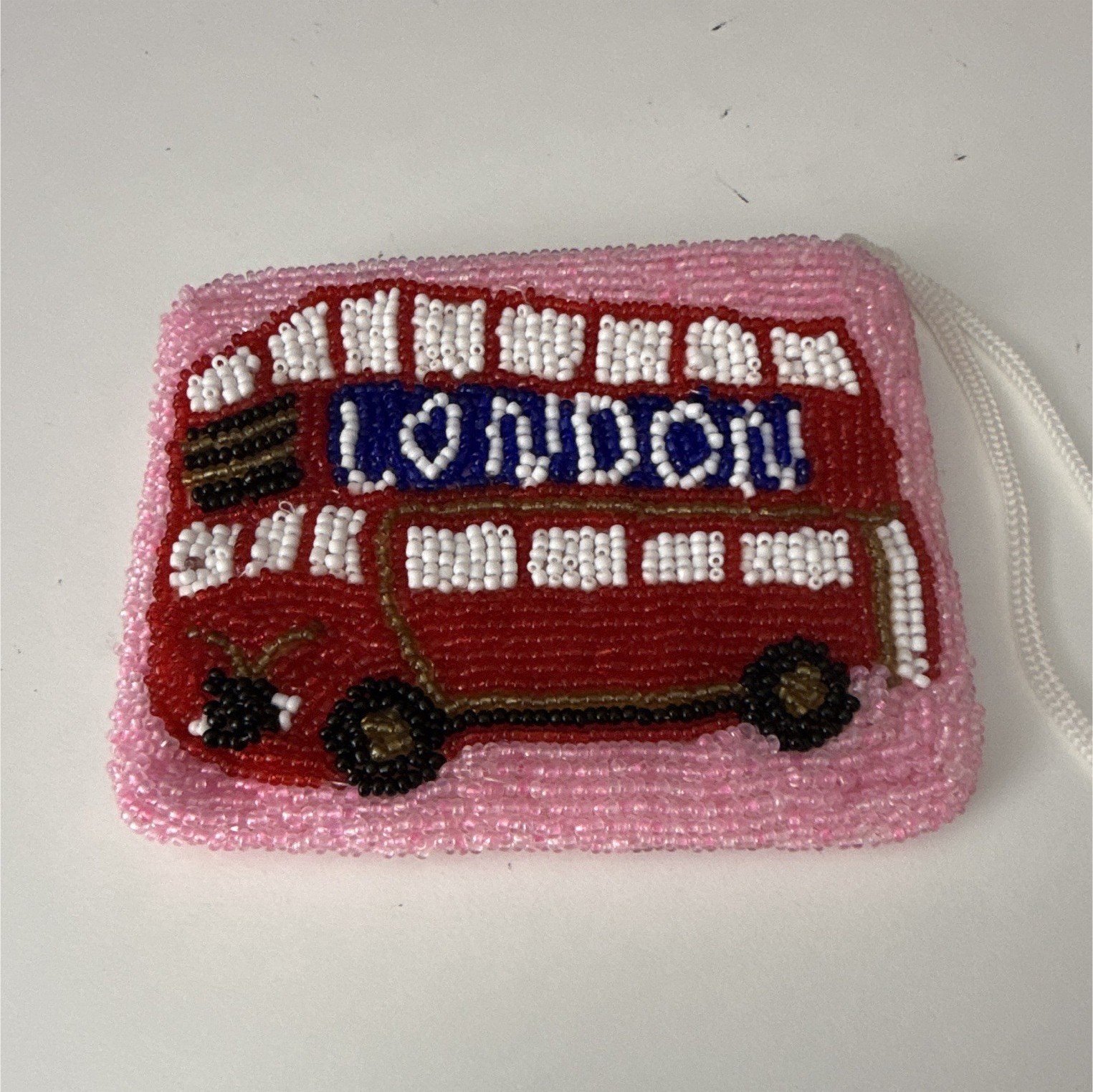Beaded London Double Decker Bus Cosmetic Bag Wristlet, Zipper, Pink 4 in