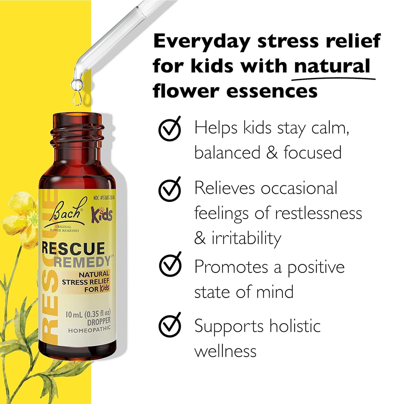 Bach Kids Natural Stress Relief Dropper 0.35 fl oz, Clearance for EXP 08/2026