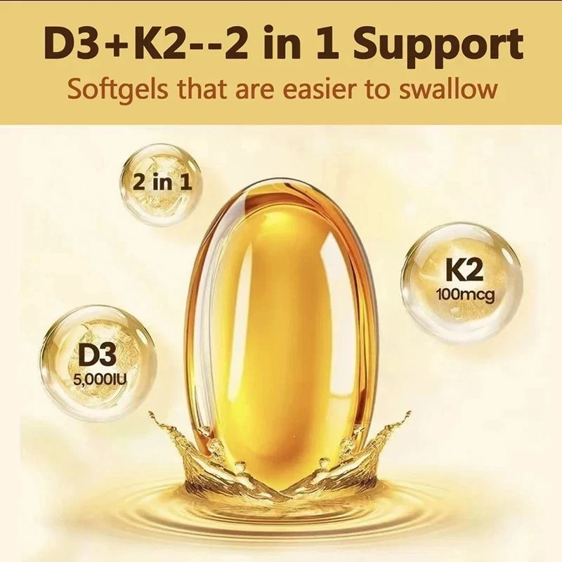 Vitamin D3 + K2, 5000 IU and 100 mcg, 250 softgels, 2 in 1 Complex