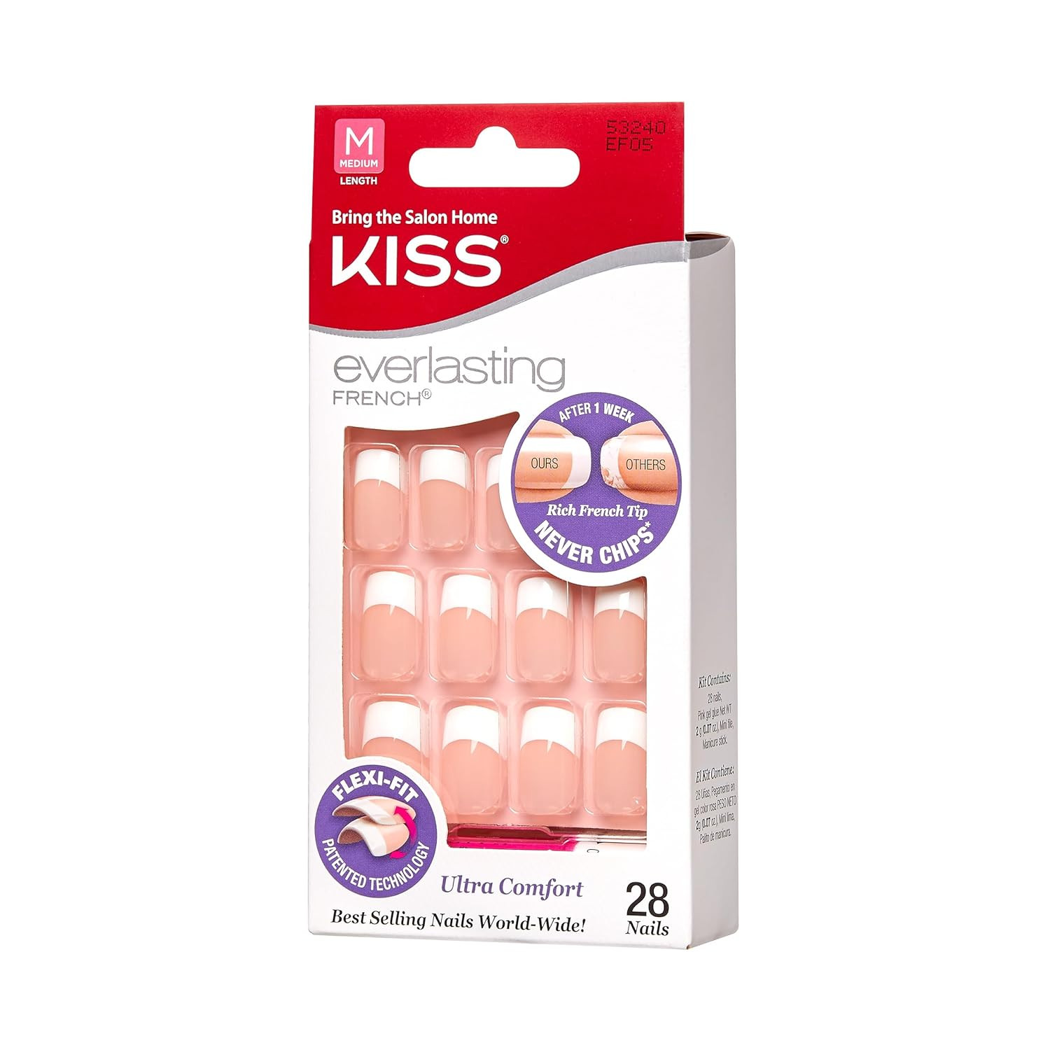 Everlasting, Press-On Nails, Nail glue included, ‘Infinite’, French, Medium Size