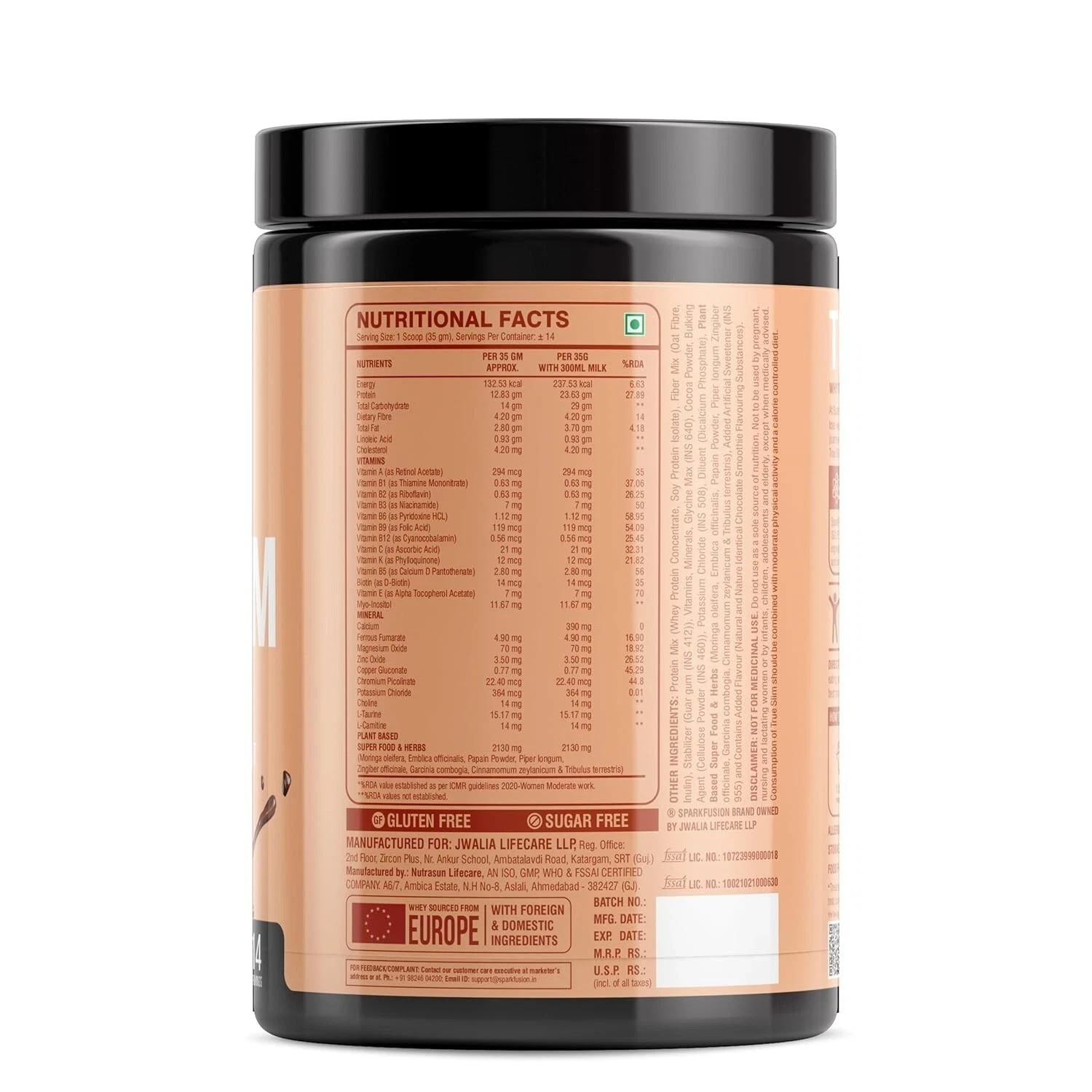 Sparkfusion True Slim Protein Powder Meal Replacement Shake, Chocolate 500gm