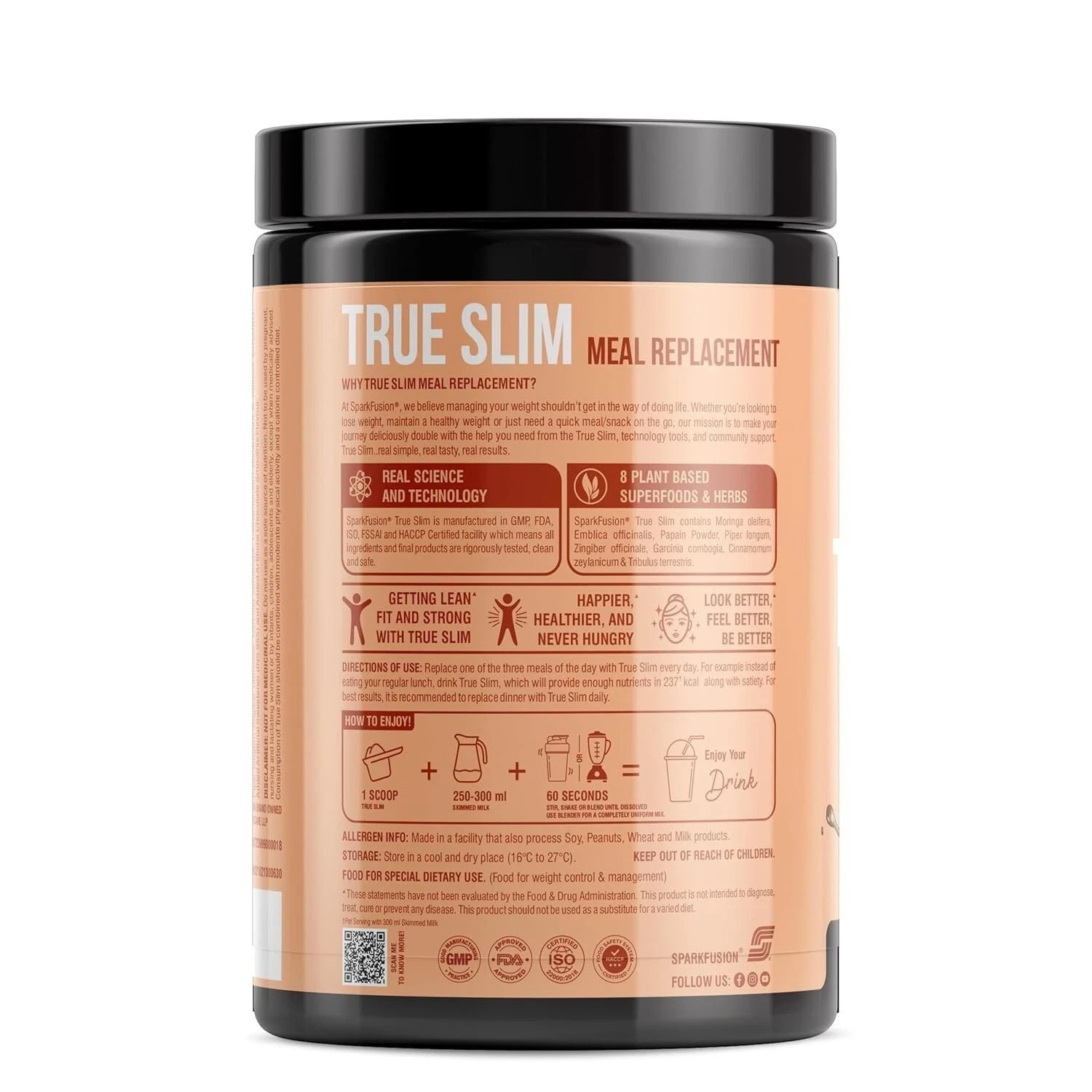 Sparkfusion True Slim Protein Powder Meal Replacement Shake, Chocolate 500gm