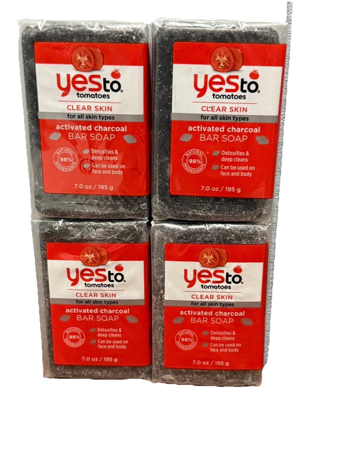 Pack of 4 Yes To Tomatoes Clear Skin Activated Charcoal Bar Soap 6 Ounce Each