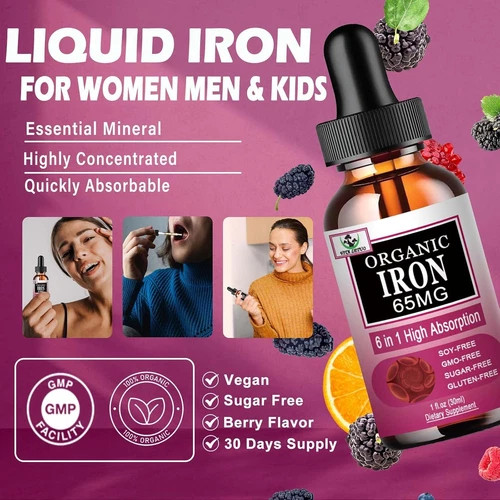 Iron Supplement for Women with Vitamin C,6-In-1 Liquid Supplement W/Vitamin B12,