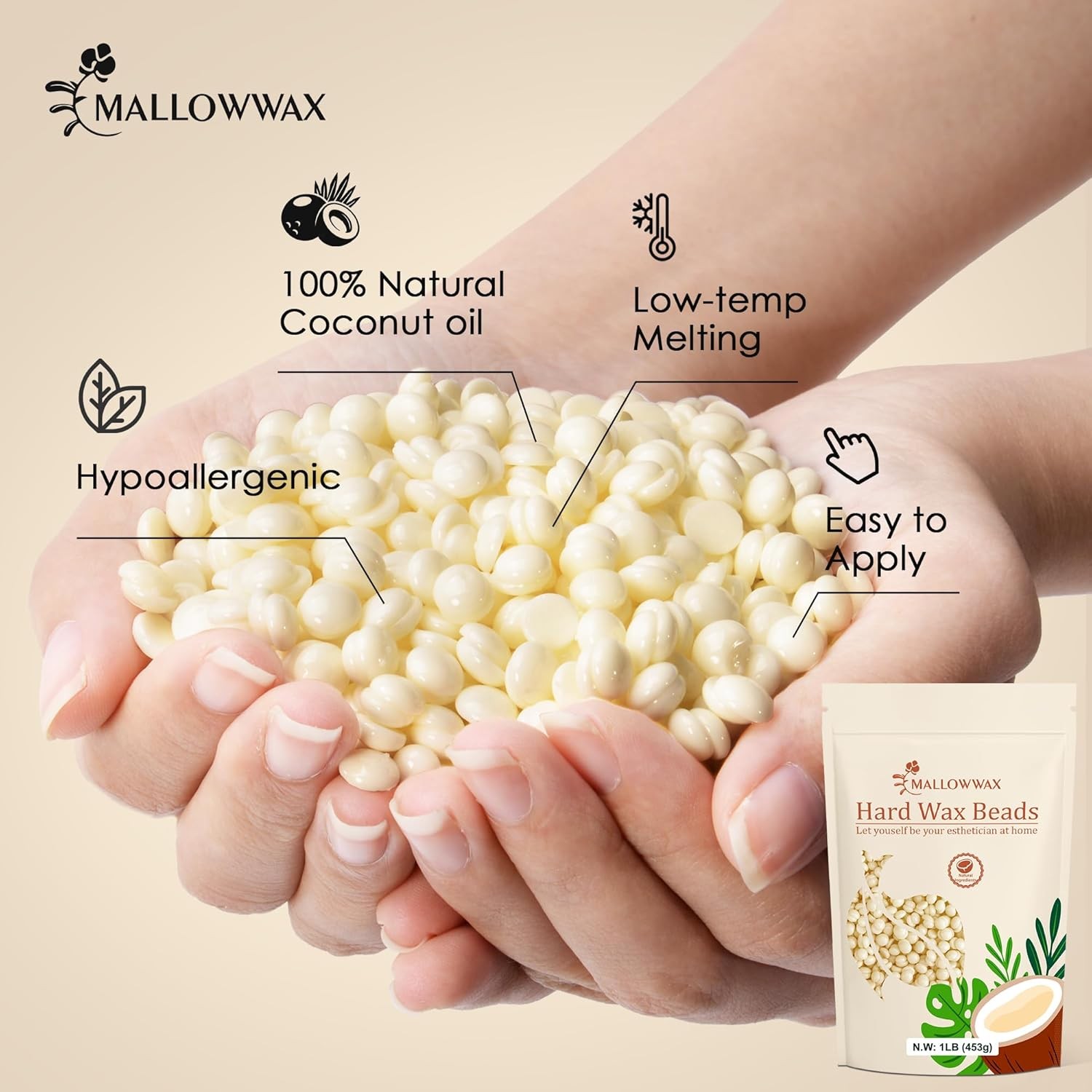 Mallowwax Hard Wax Beads Hair Removal Refill 1 lb