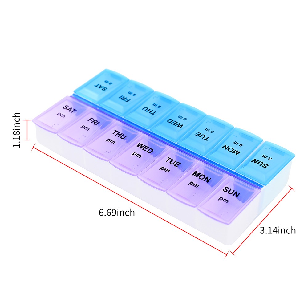 2 Pack Weekly Pill Box Organizer 7 day Organizer Case Medicine Box Twice a Day