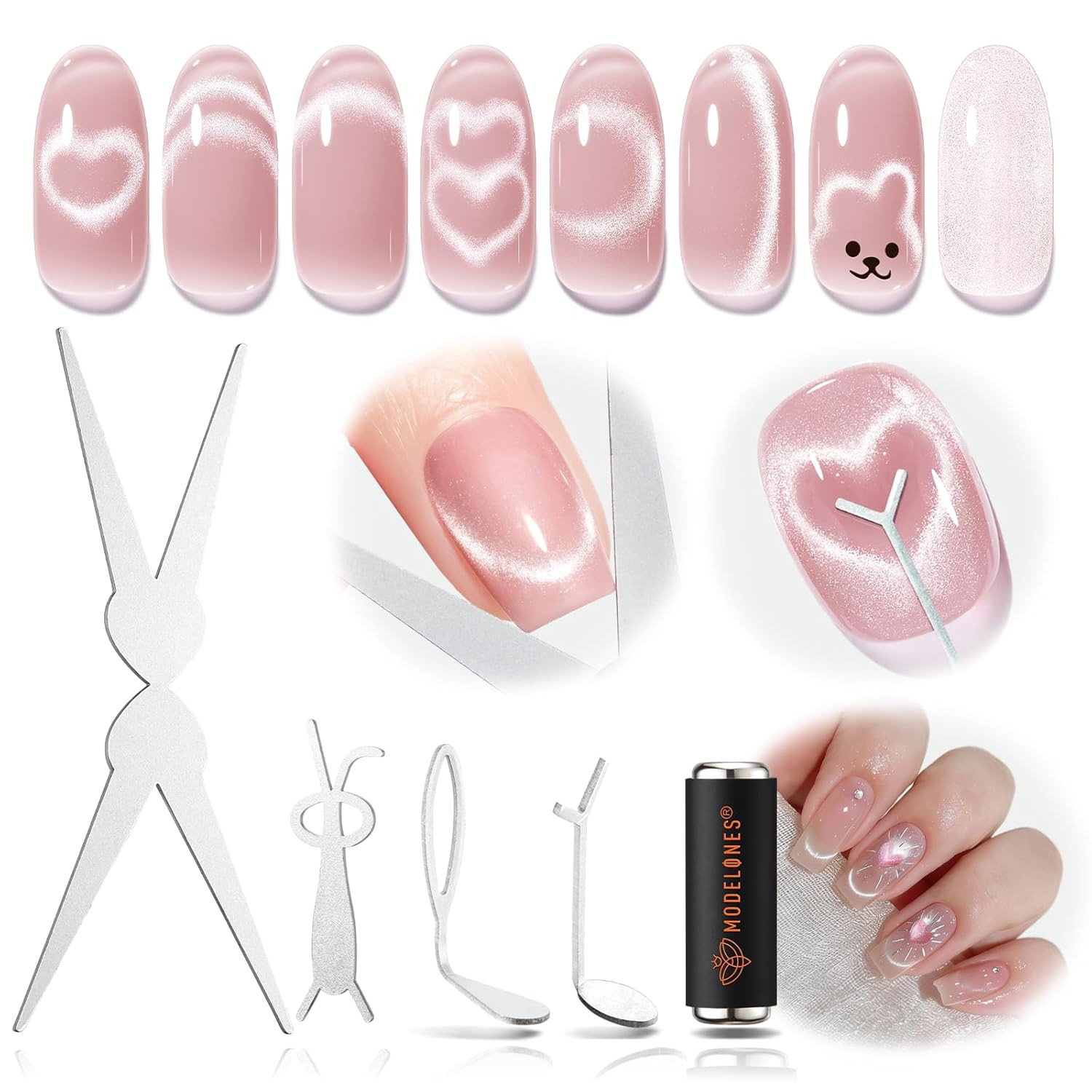 Cat Eye Magnet Set for Nails, Heart Cat-Eye Scissor-Shaped Magnets Tool, 2 in On
