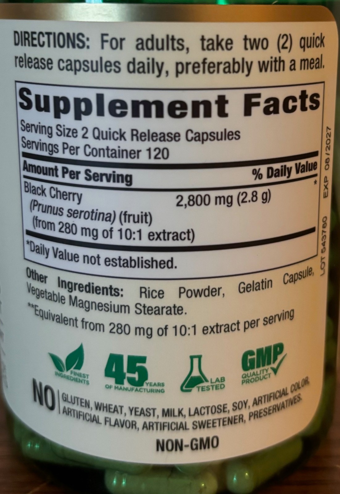 Black Cherry 2800mg Equiv/Serving Concentrated Extract 240 Capsules