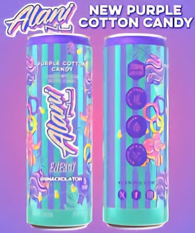 (12 Pack) Alani Nu Energy Drink PURPLE COTTON CANDY, 12Fl oz, PACKED SAFE