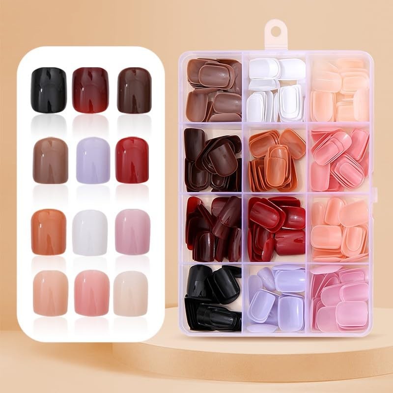 12 Packs 288PCS Short Round Press on Nails Multi-Color Assorted Neutral Reusable