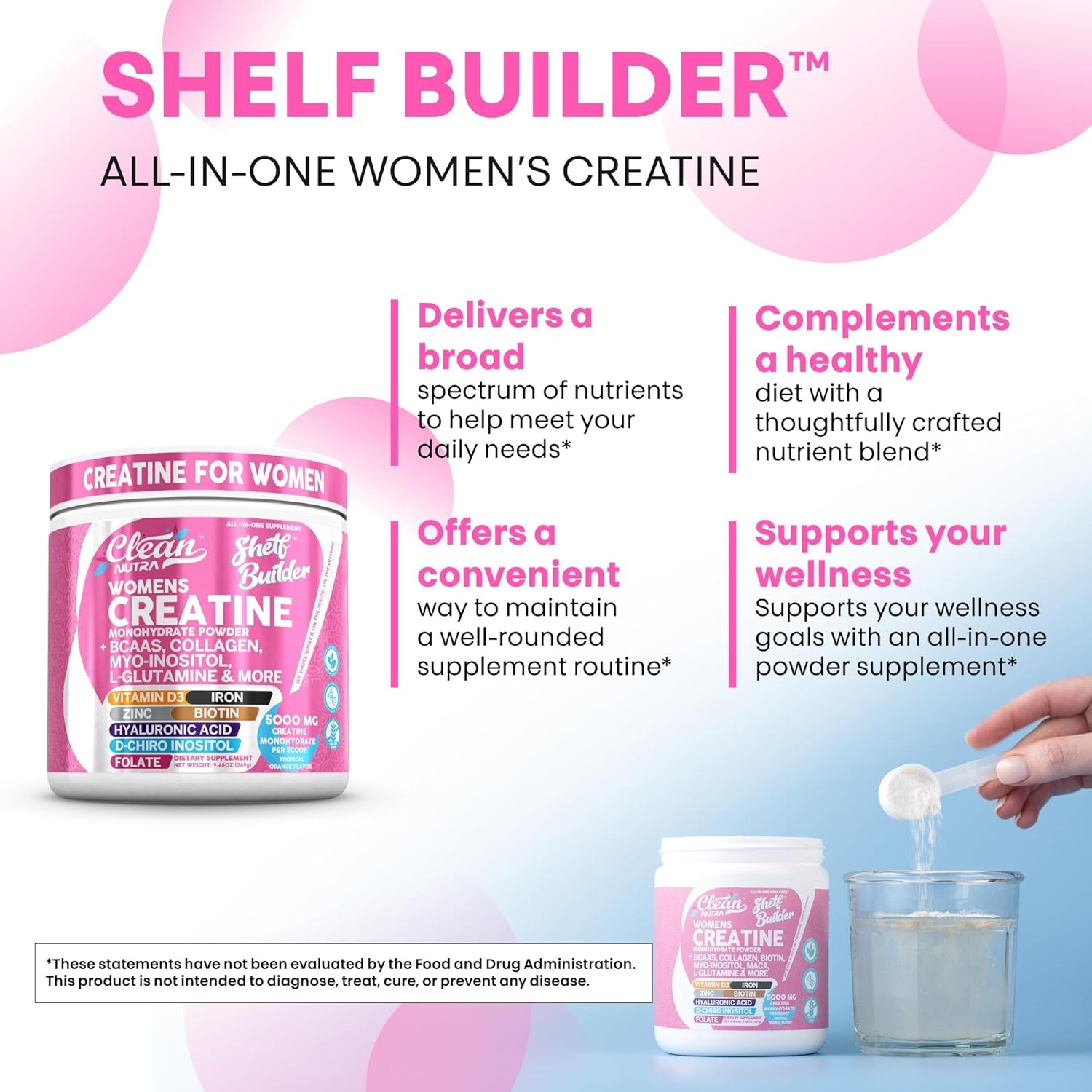 Creatine for Women | Creatine Monohydrate + BCAA Powder Myo-Inositol Collagen Bi