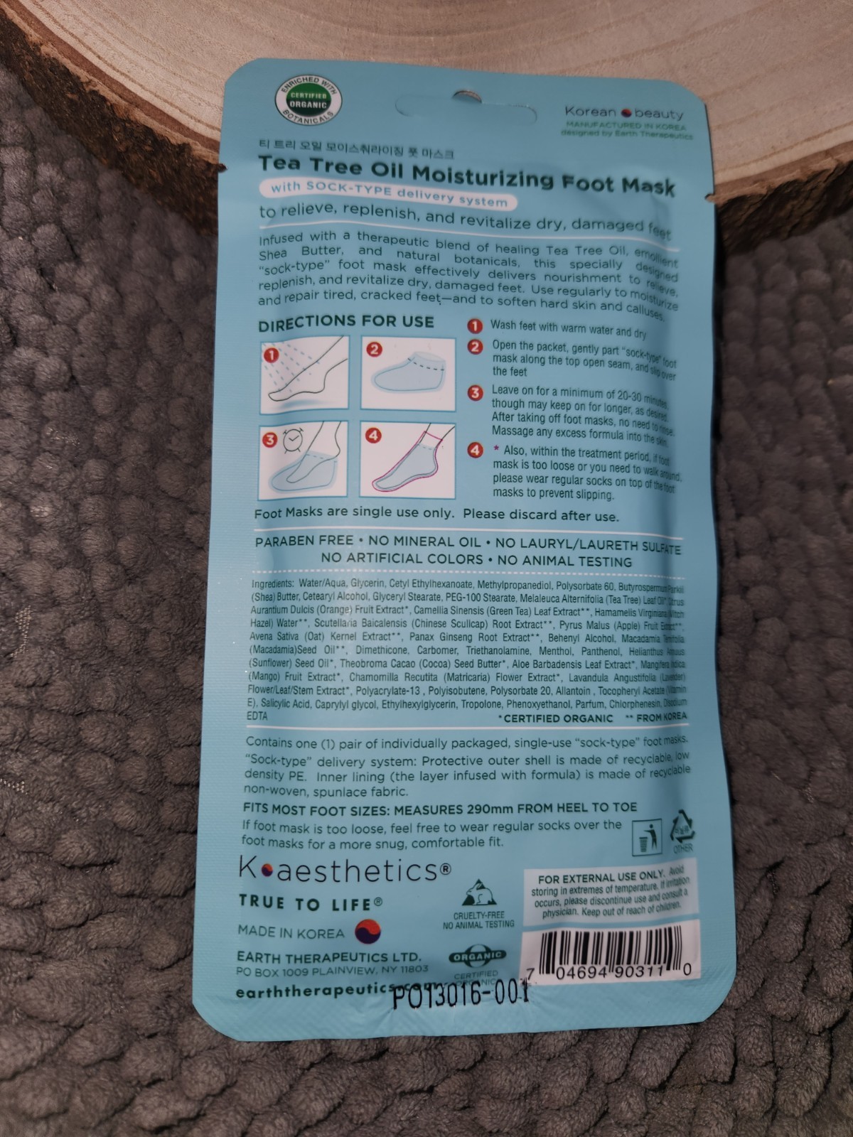 Earth Therapeutics Tea Tree Oil Moisturizing Foot Mask, New/ Sealed Package