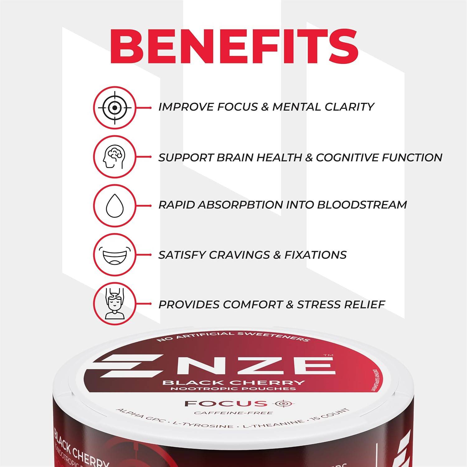 Caffeine Free Nootropic Pouches (Black Cherry) – Nootropic Pouches with Alpha GP