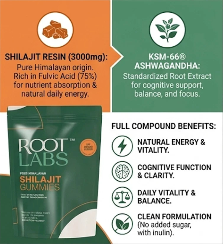 2-Pack Root Labs Shilajit Gummies Fulvic Acid KSM-66 Ashwagandha No Sugar 240ct