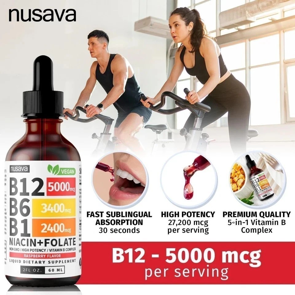 Nusava Vitamin B complex – B 12, B 6 & B 1 + Niacin & Folate – Double pack NEW