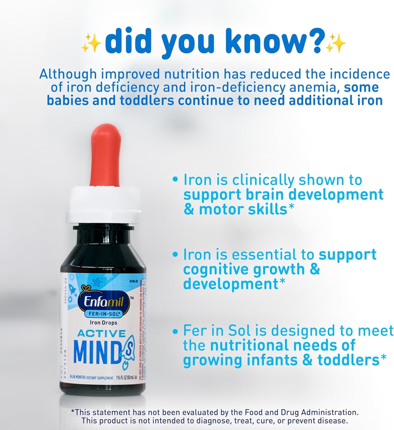 Enfamil Fer-In-Sol Iron Drops 50mL Active Minds Baby Supplement 0-24 Months