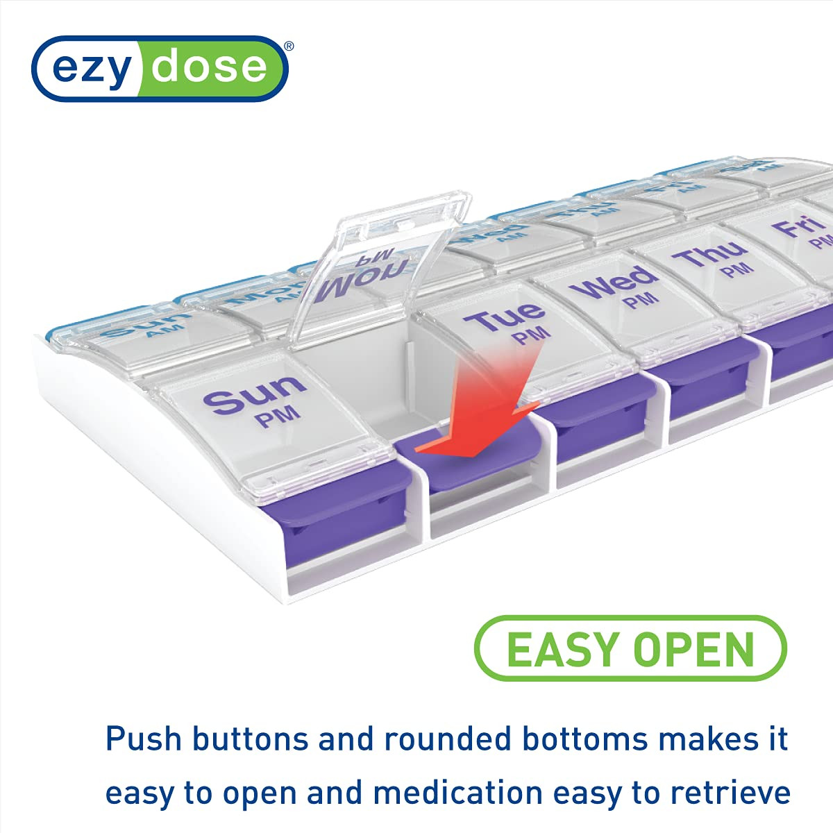 Push Button (7-Day) Pill, Medicine, Vitamin Organizer | Weekly, 2 Time