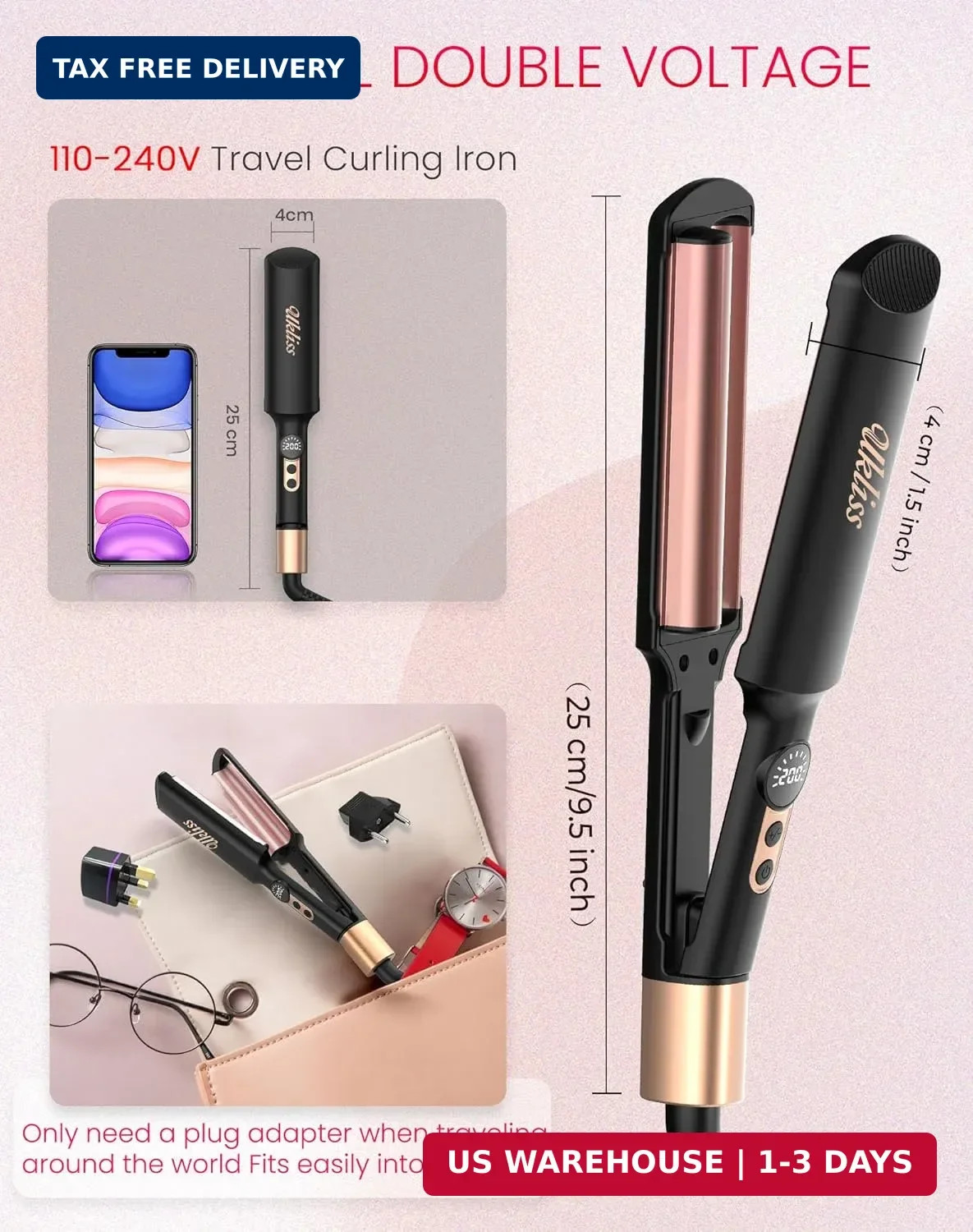 Mini Hair Waver Crimper for Women Short Hair Travel Dual Voltage Curling Iron 5T