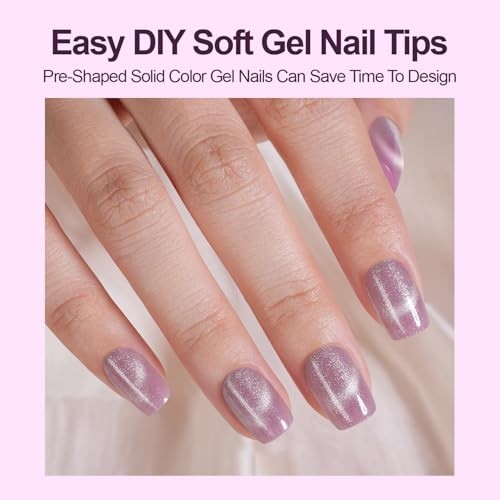 150Pcs Cat Eye Press on Nails Short Square, Plauva Soft Cat Eye-2 Short Square