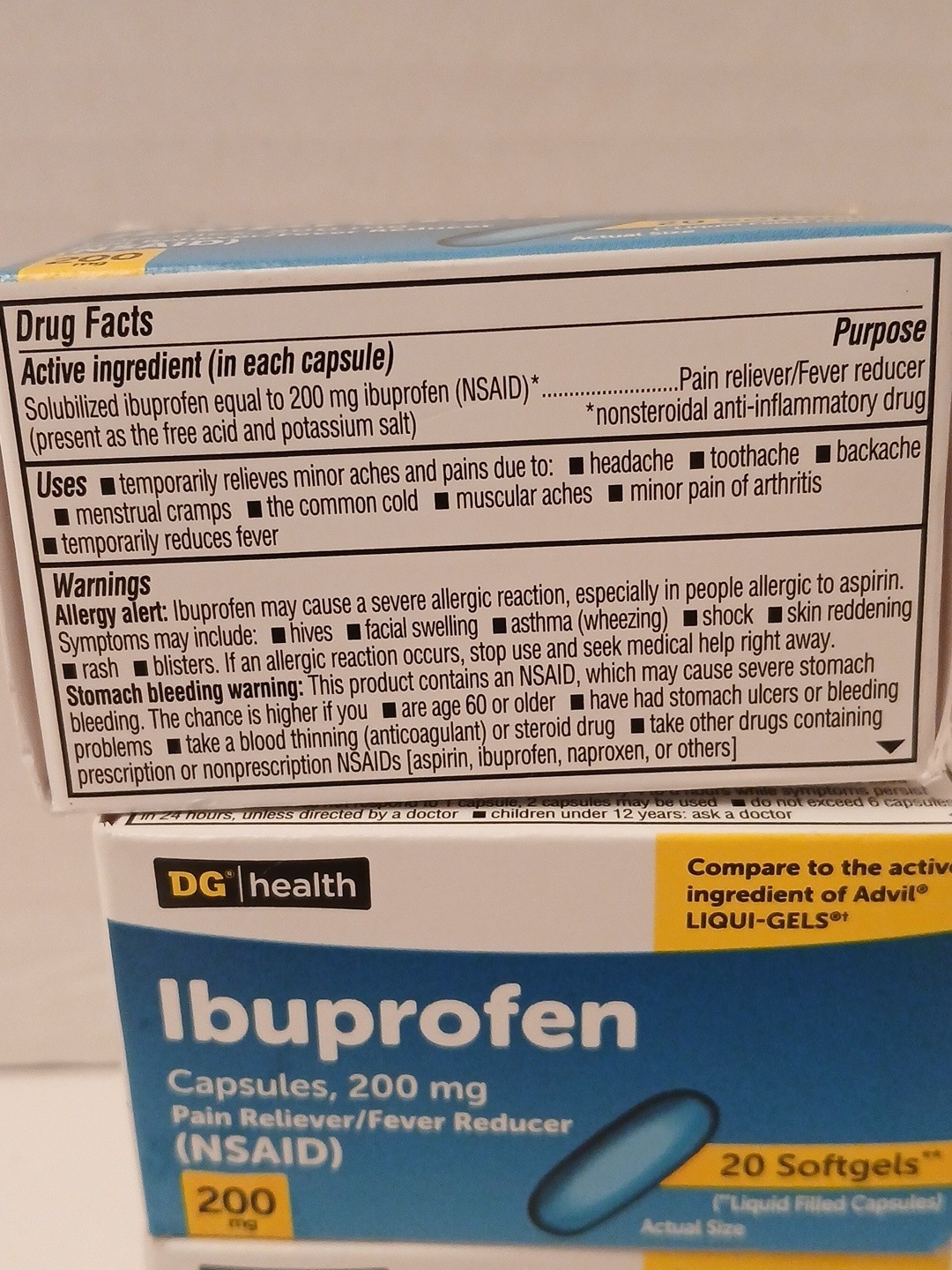 Ibuprofen 200 mg Pain Relief Fever Reducer 20 Softgels Each Total 60 Exp: 06/28