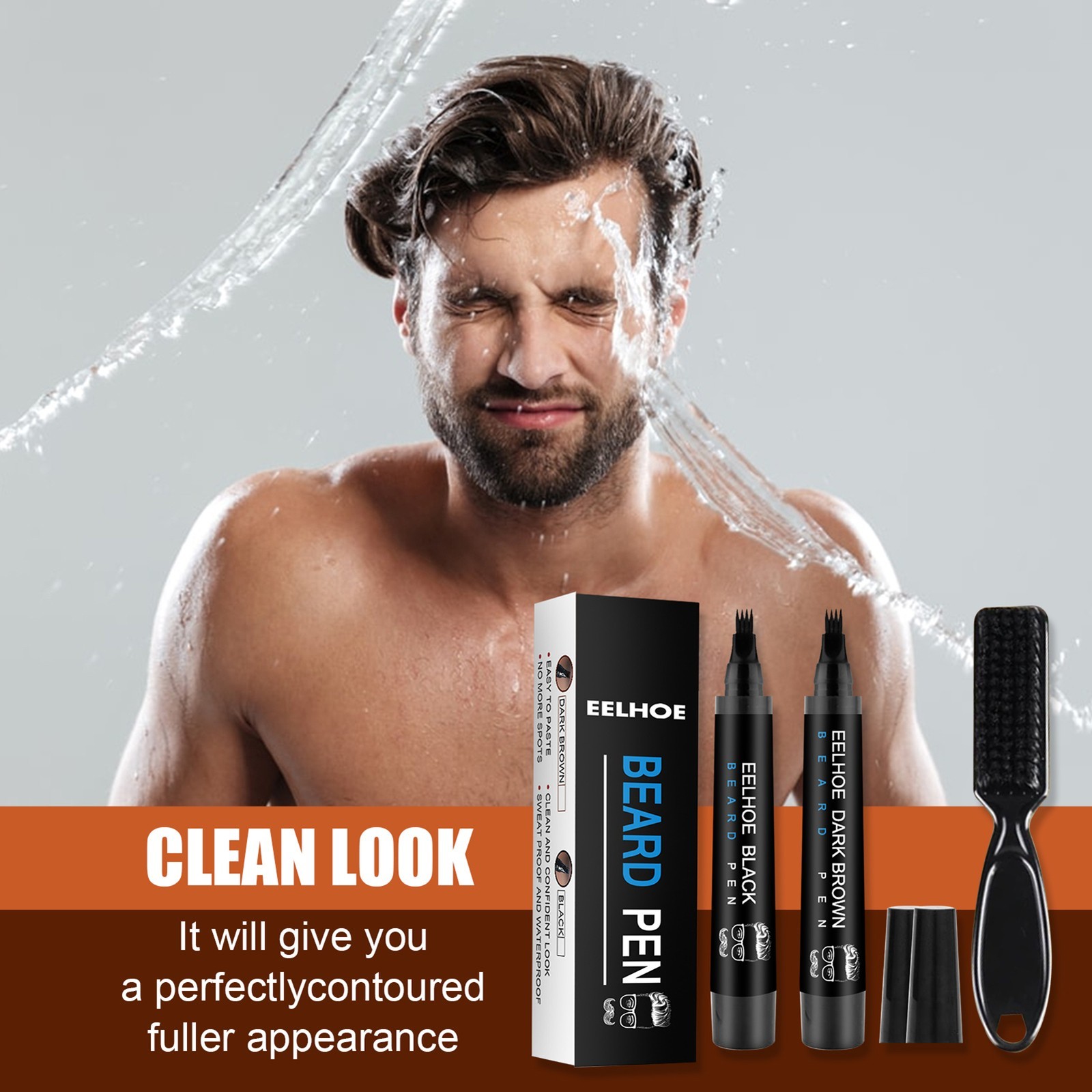 2 × Men Beard Filling Pen Hair Grower Filler Moustache Eyebrow Brush Tool Kit US